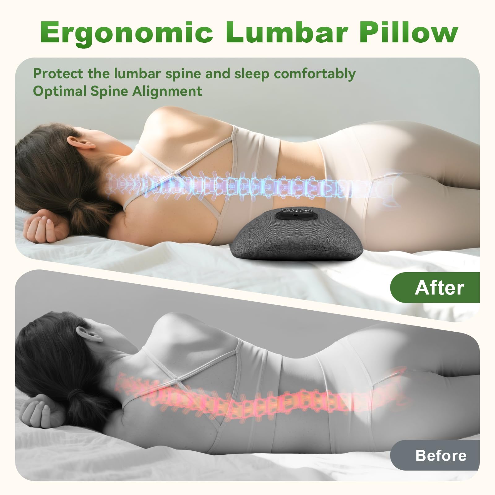 Plug in operation with one button on lumbar massager pillow