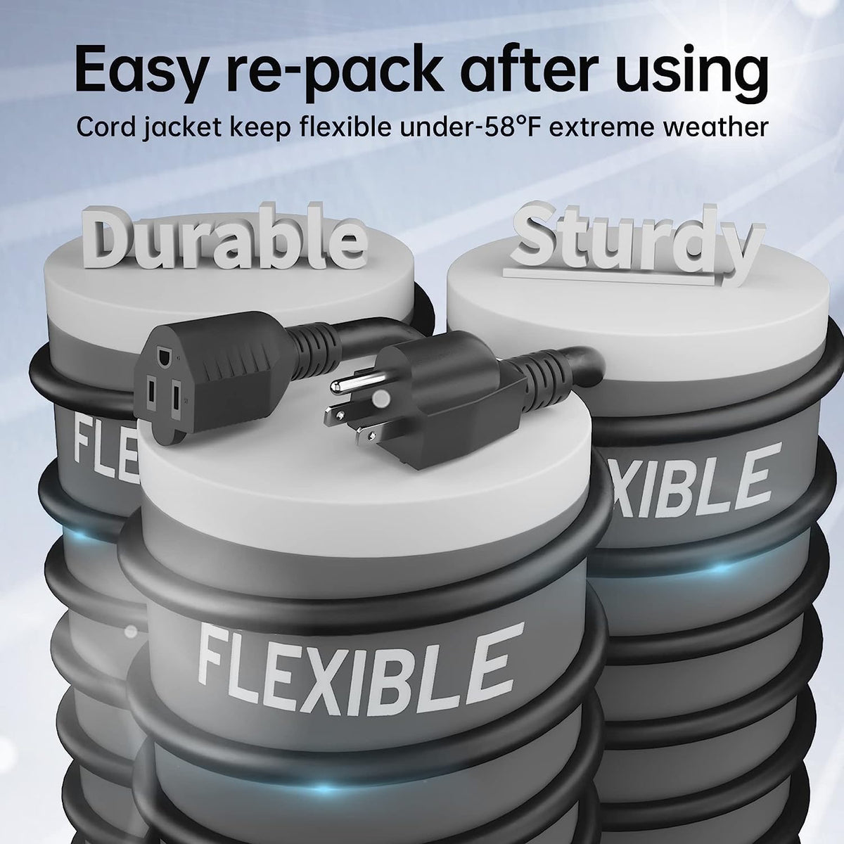 PlugSaf 16/3 3Ft 2 Pack Indoor Extension Cord Black with NEMA 5-15P and NEMA 5-15R