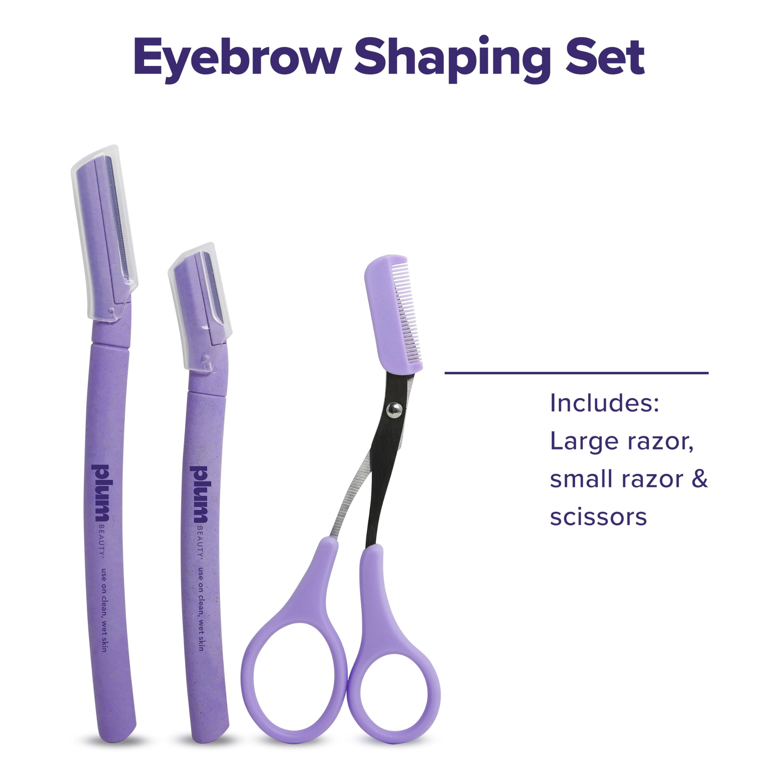 Stainless steel razor blade close-up Plum Beauty Eyebrow Shaping Set
