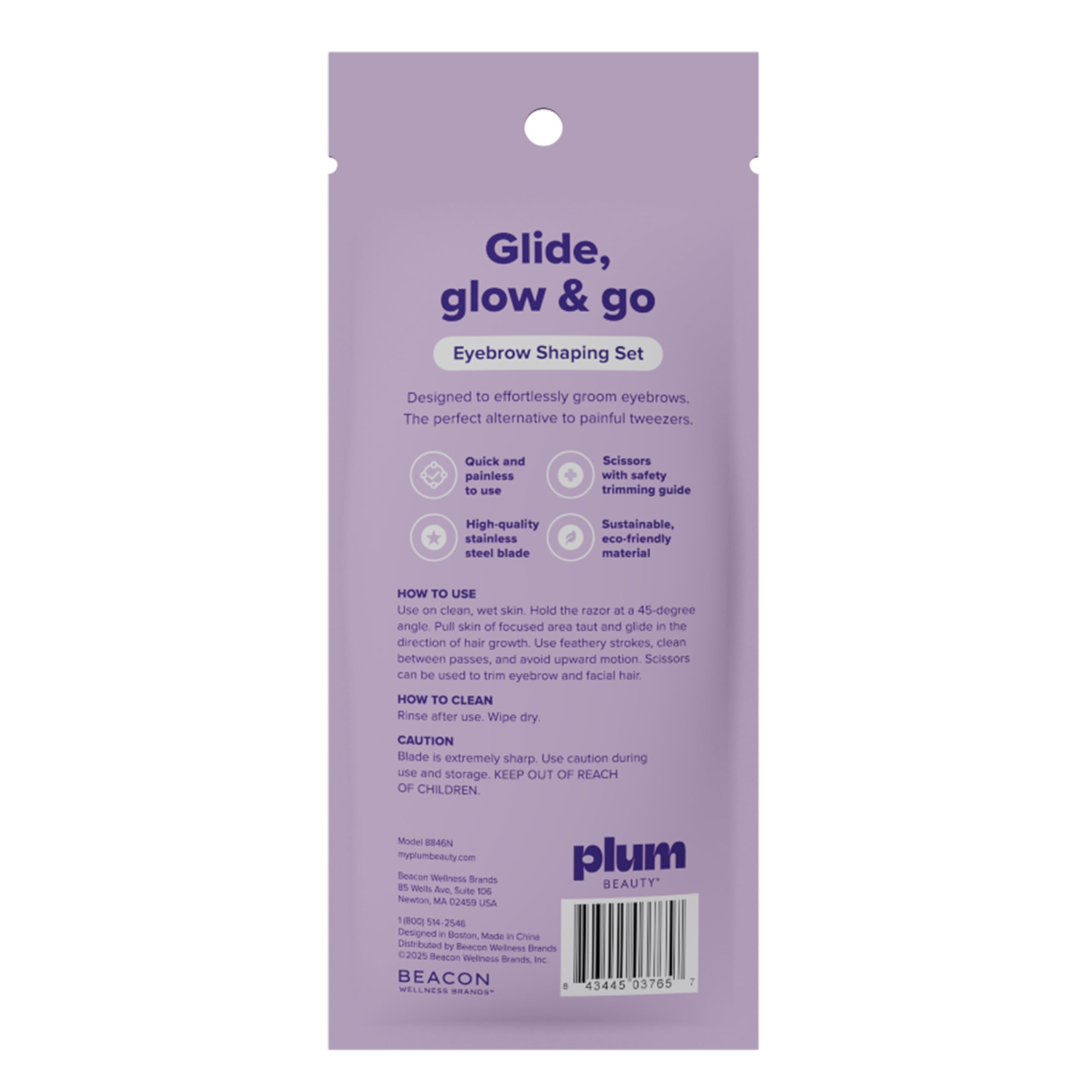 Trimming scissors with built-in grooming brush Plum Beauty Eyebrow Shaping Set