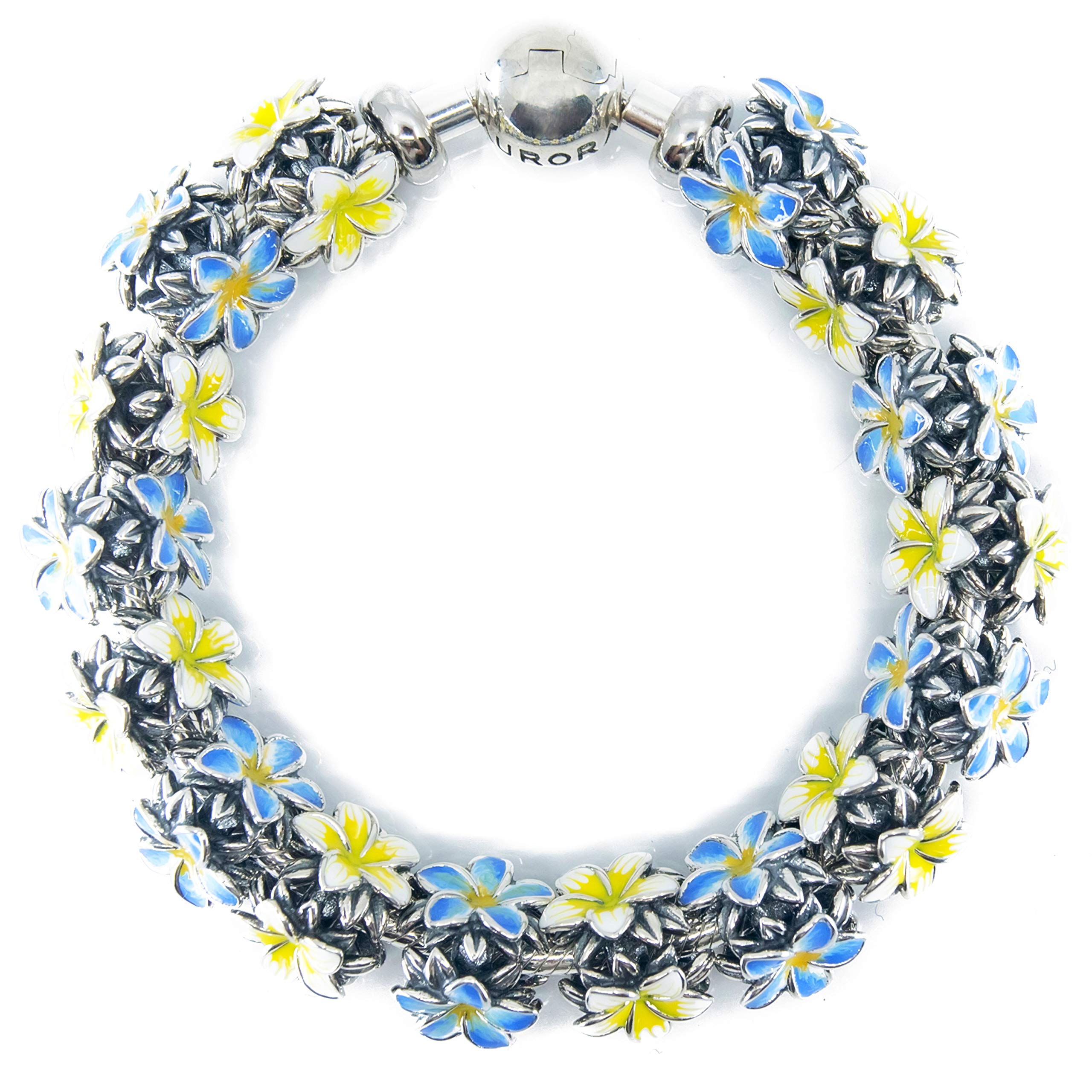 Sterling silver 925 enamel Plumeria bead charm