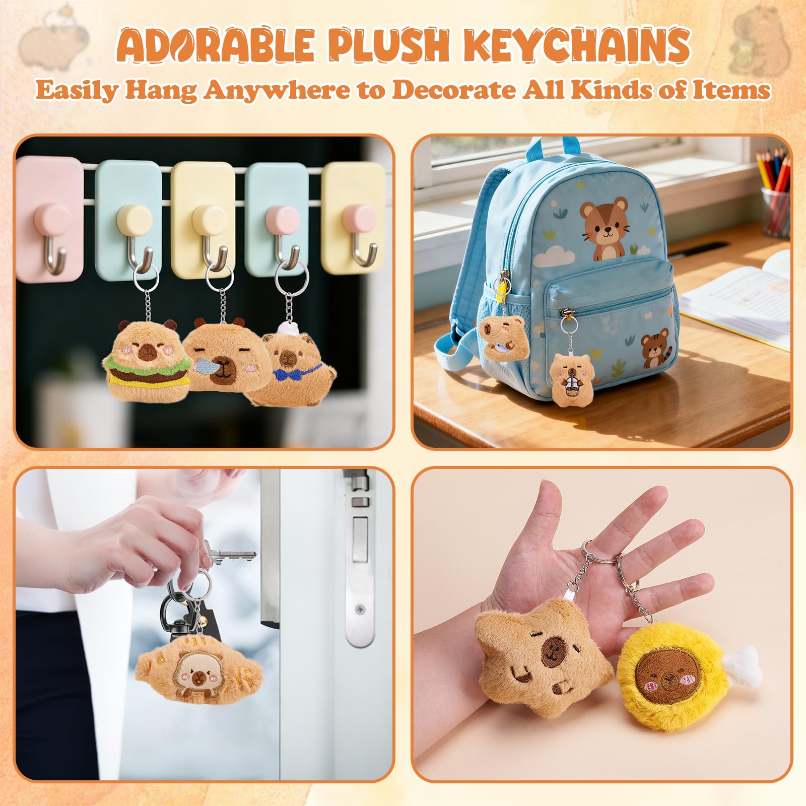 Assorted plush backpack charms for kids