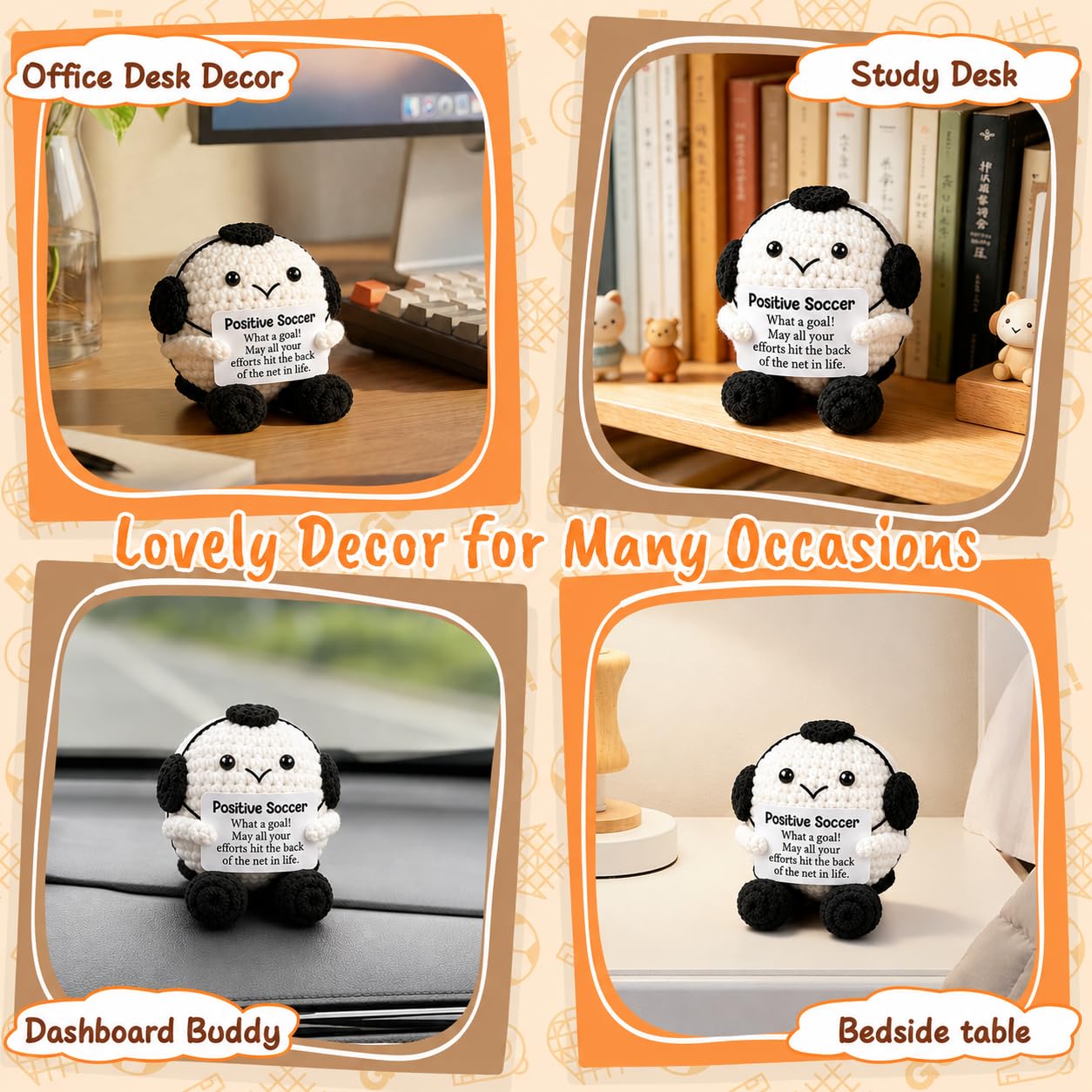 Compact crochet soccer ball for desks dashboards
