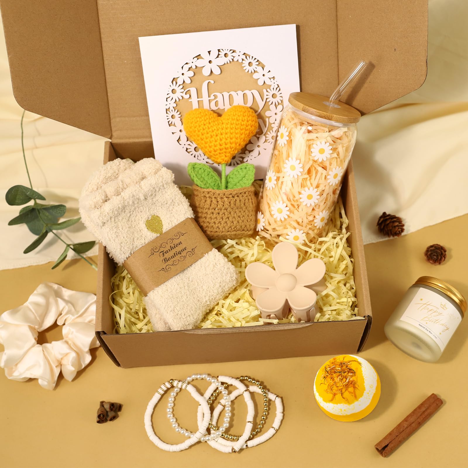 gift box packaging with raffia paper ready to give