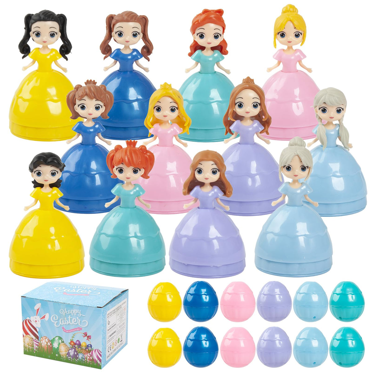 POATROZON 12Pcs Prefilled Easter Eggs with princess dolls