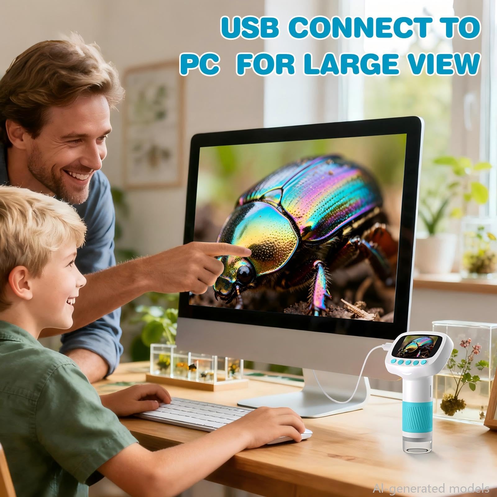 Magnification range 50x–1000x for detailed observation