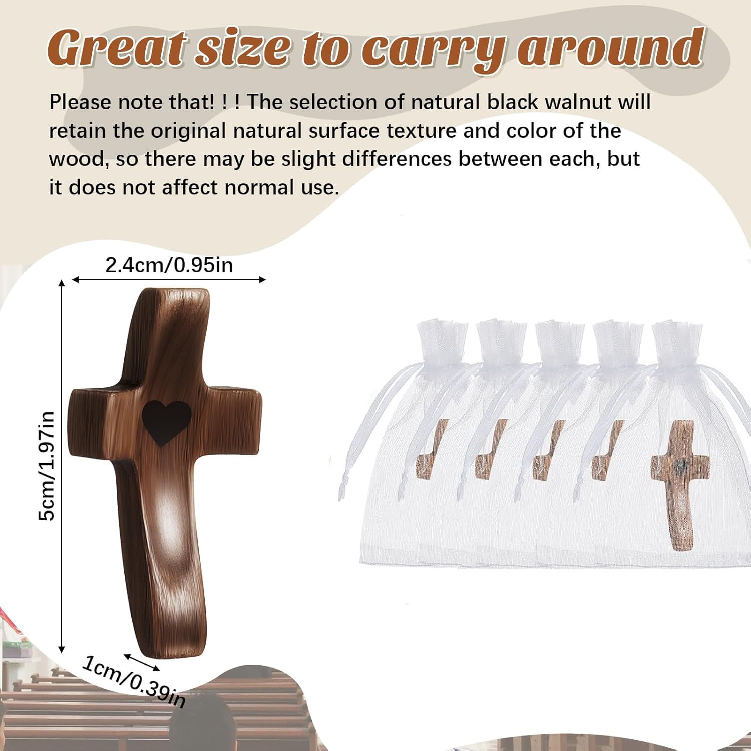 Pocket prayer cross in natural black walnut