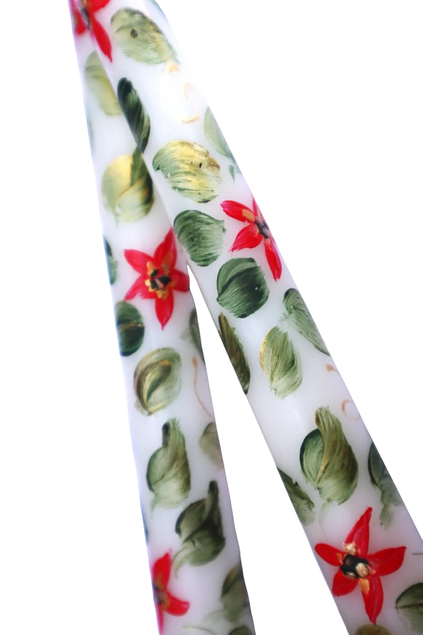 Poinsettia taper candle hand painted red and gold detail