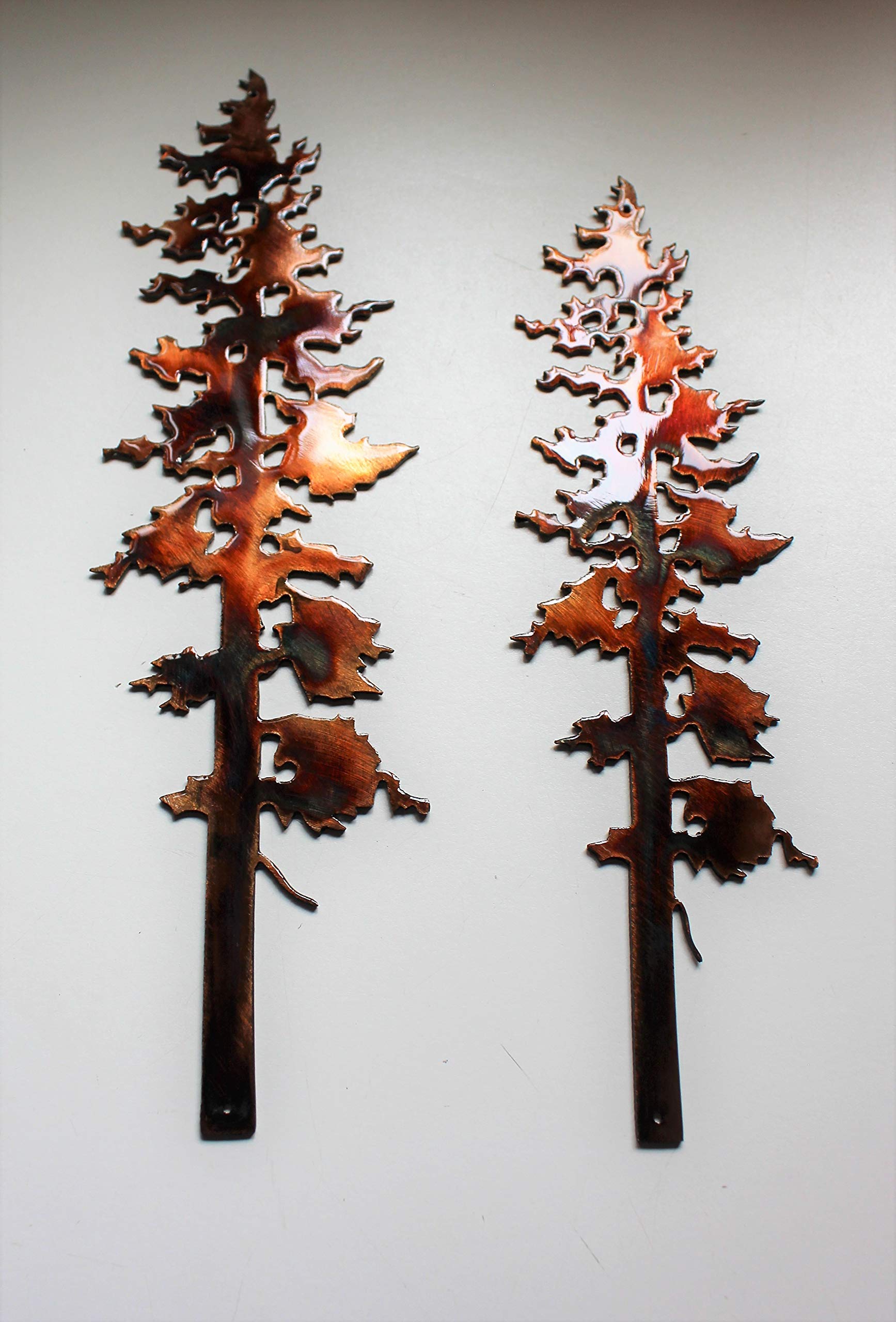 Polished steel finish pine tree wall art with hanging holes