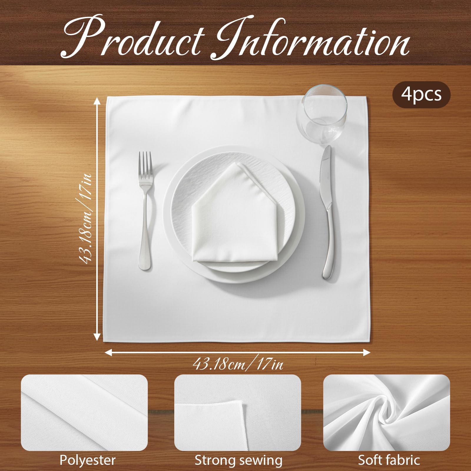 Polyester dinner napkins with hemmed edges