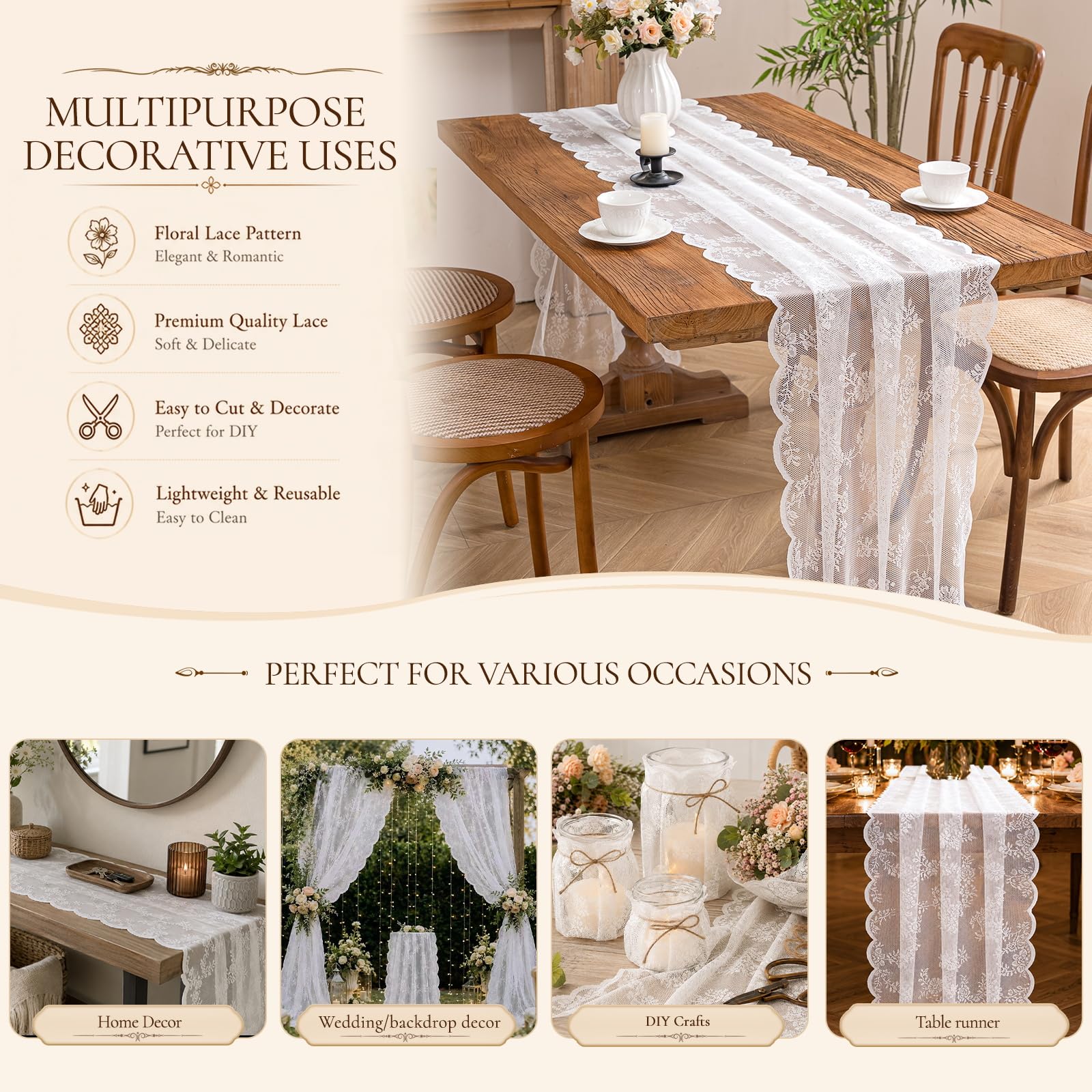 Delicate floral embroidery design for formal table settings