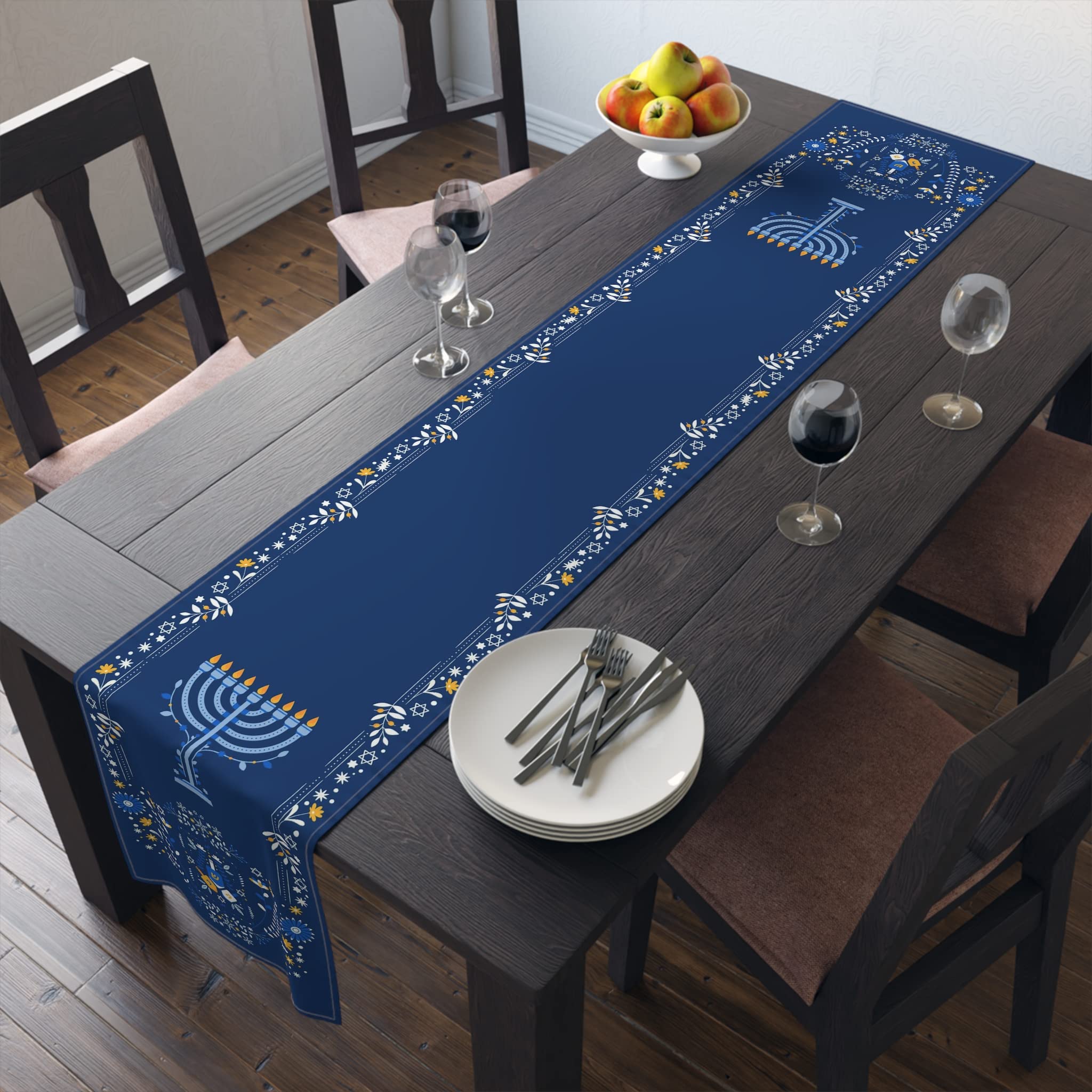 Hanukkah table runner 16x90 delicate flower motif