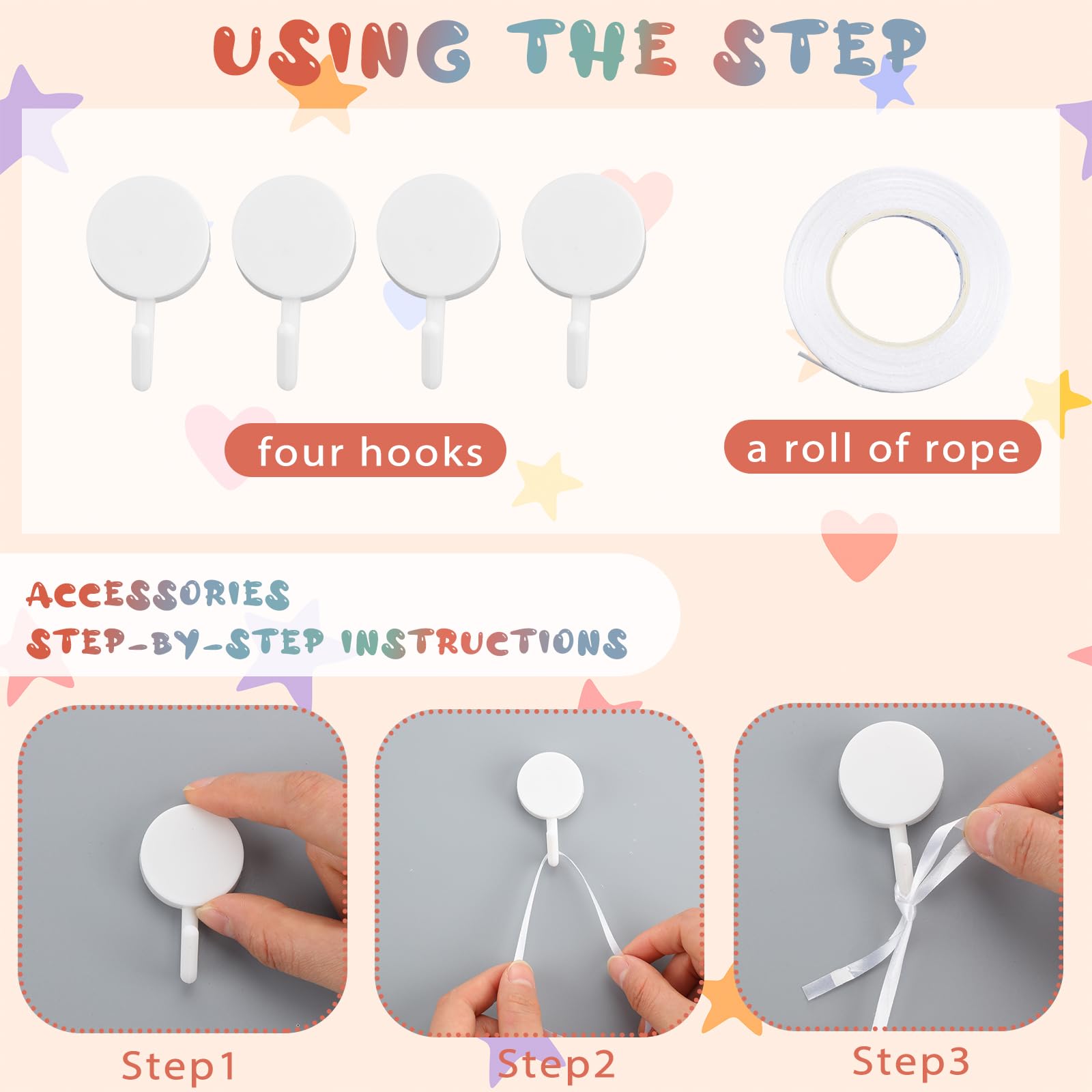 Includes four wall hooks for easy installation