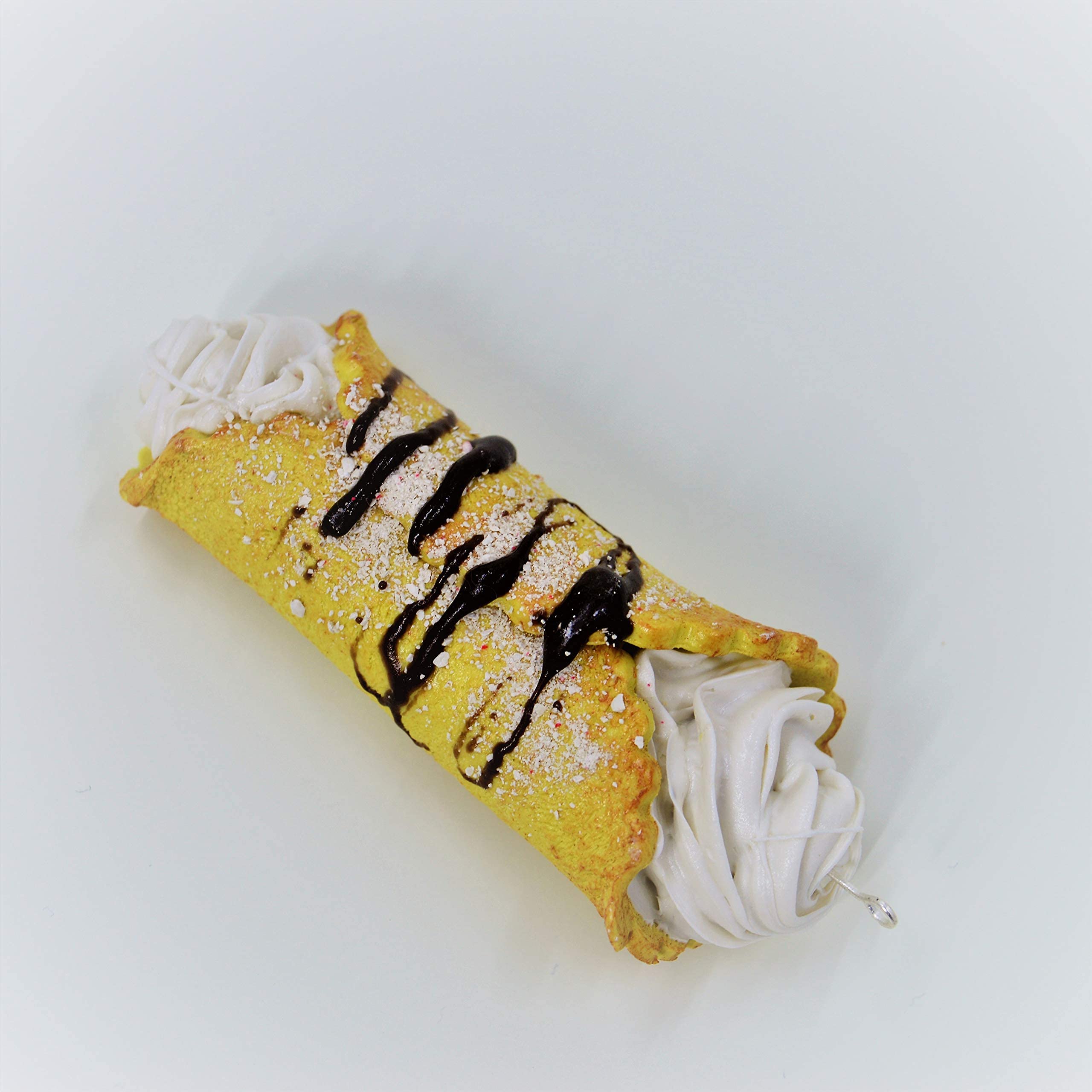 3 inch polymer clay cannoli ornament close up