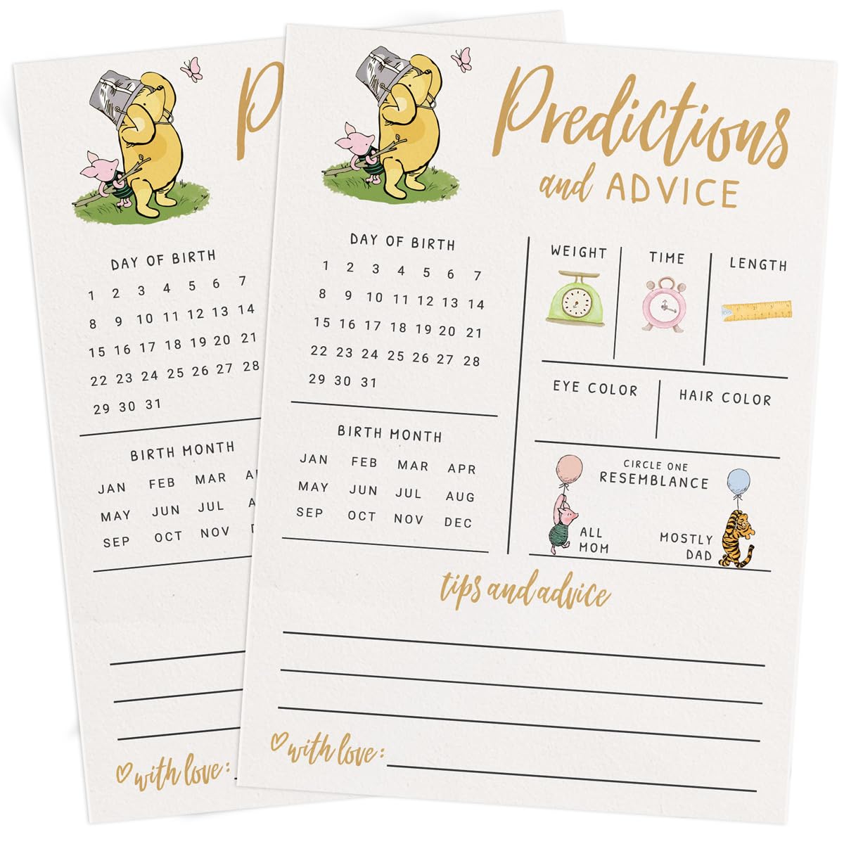 Classic Pooh themed baby shower game cards