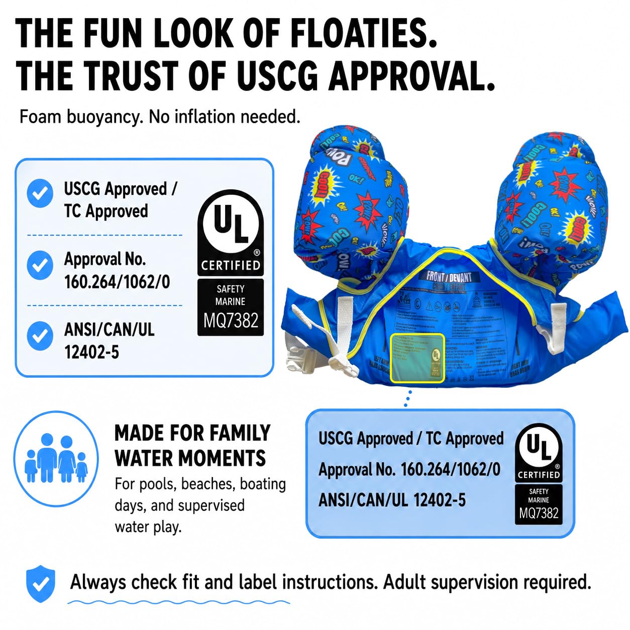 Pool days and learn-to-swim vest for kids ages 2-7