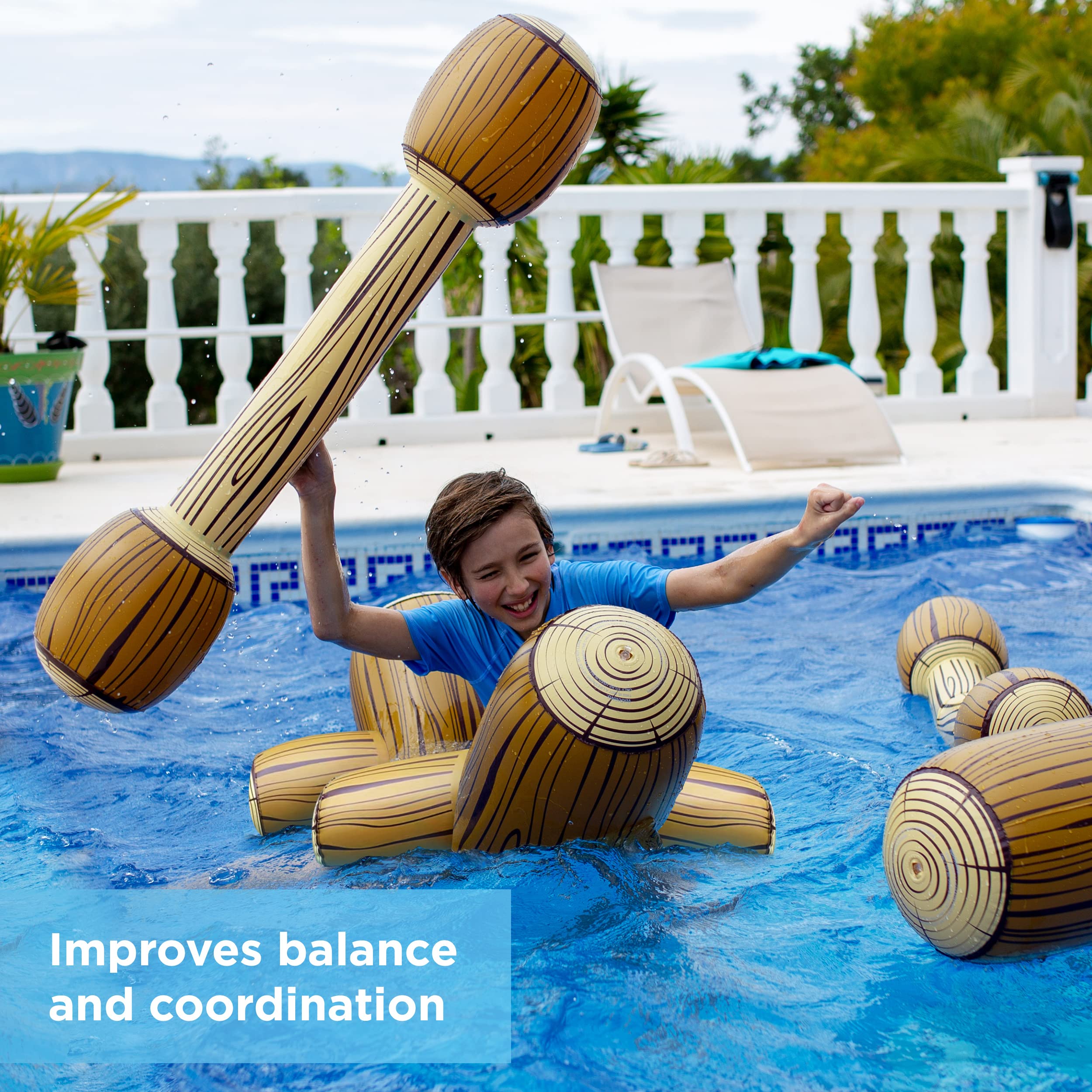 Pool games for adults and teens logs set in water