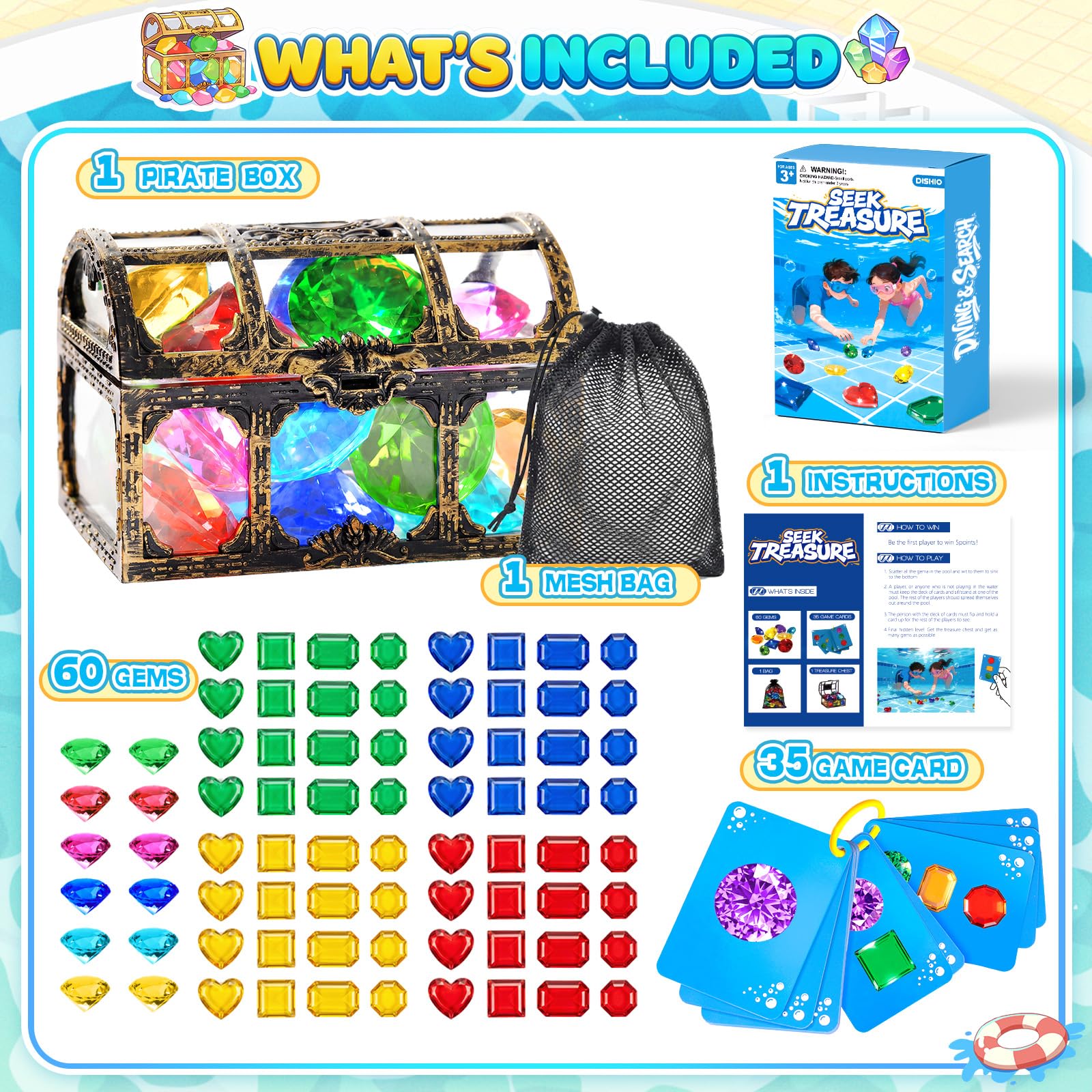 Pool party and travel friendly diving toy set packaging