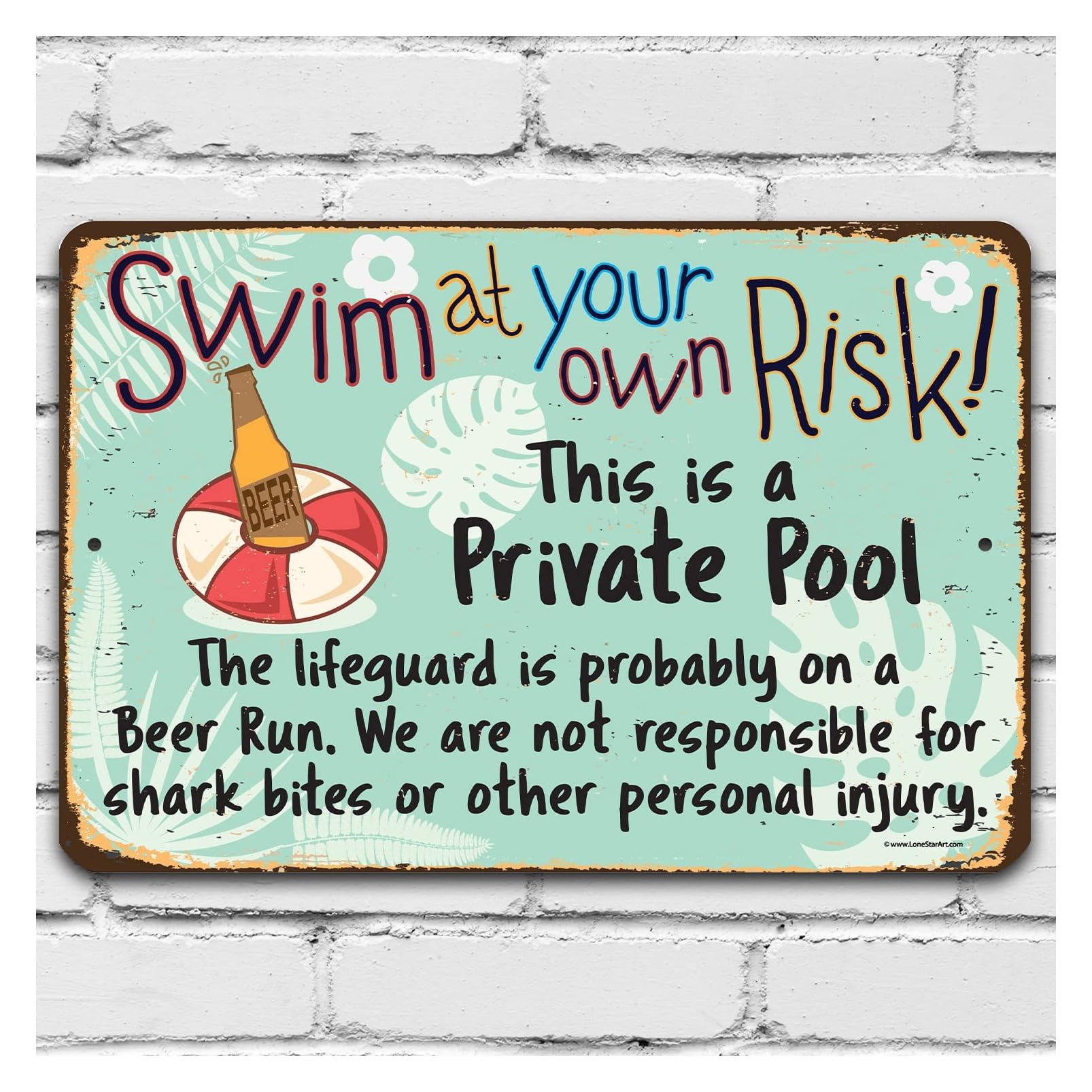 Pool Sign Swim Risk wall art for outdoor use
