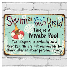 Pool Sign Swim Risk wall art for outdoor use