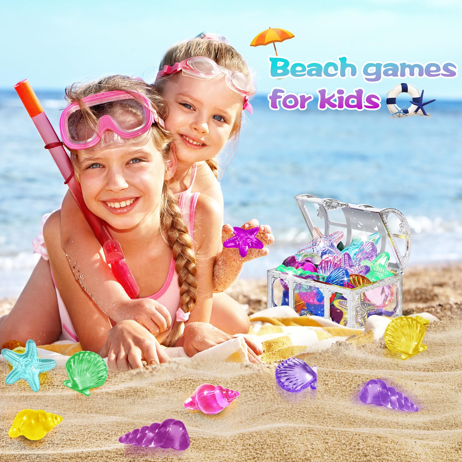 Pool toy set for boys and girls with treasure boxes
