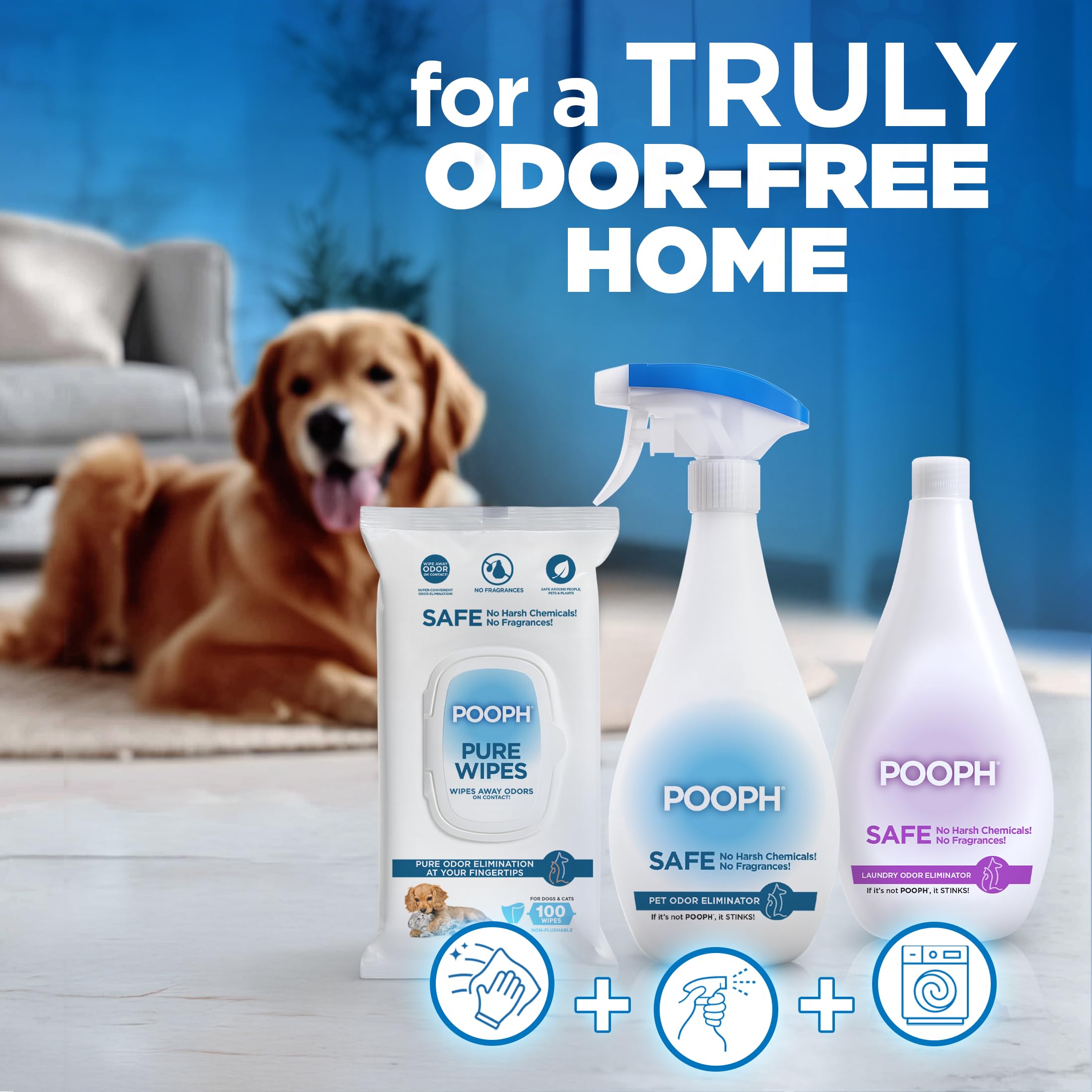 POOPH® Pure Wipes™ fragrance free formula safe around pets