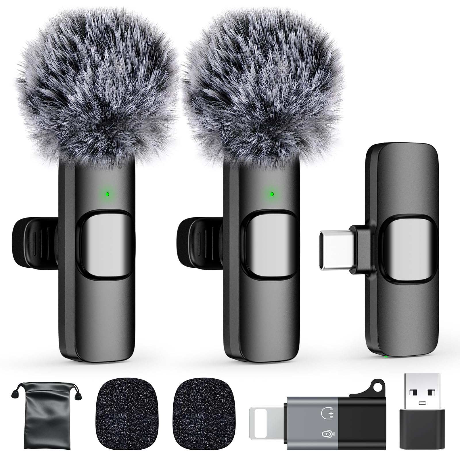 PoP voice USB C mini wireless lavalier microphone front view