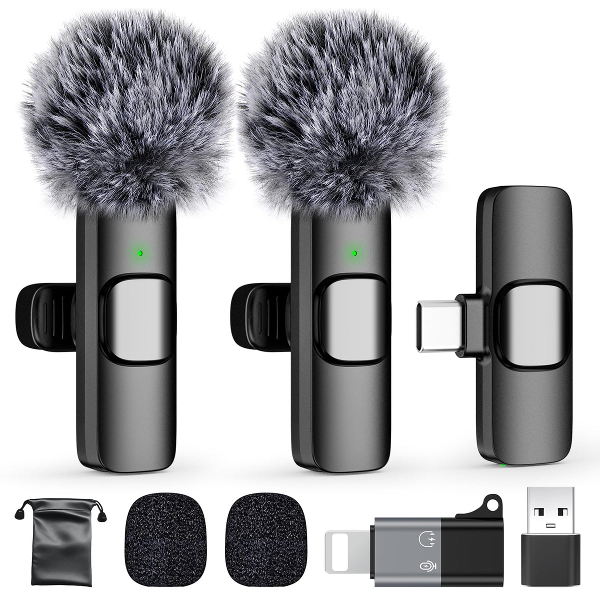PoP voice USB C mini wireless lavalier microphone front view