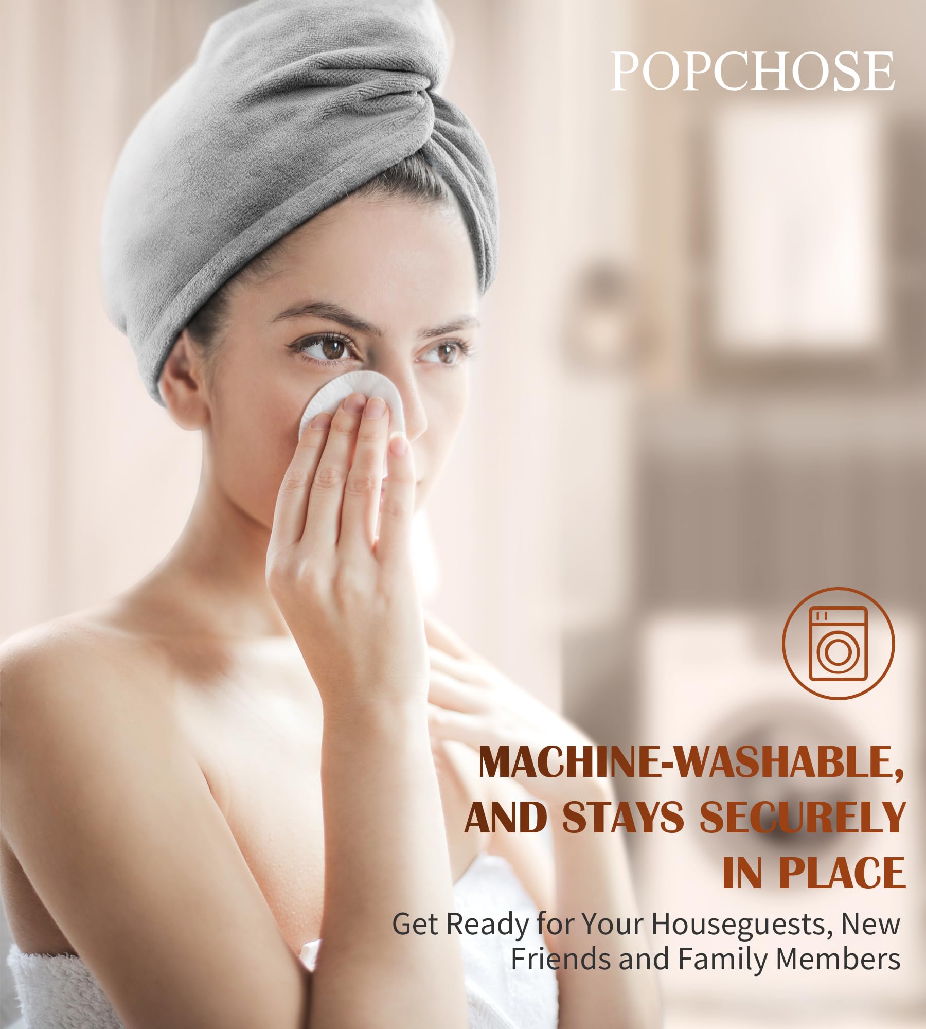 POPCHOSE microfiber hair towel wrap 3 pack pink purple gray packaging