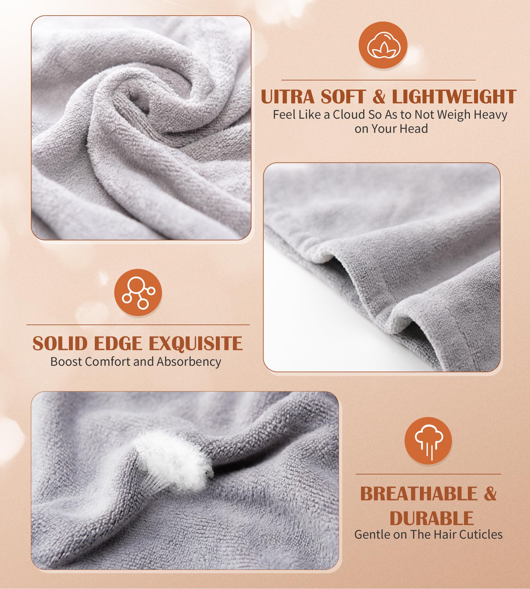POPCHOSE microfiber hair towel wrap purple 3 pack