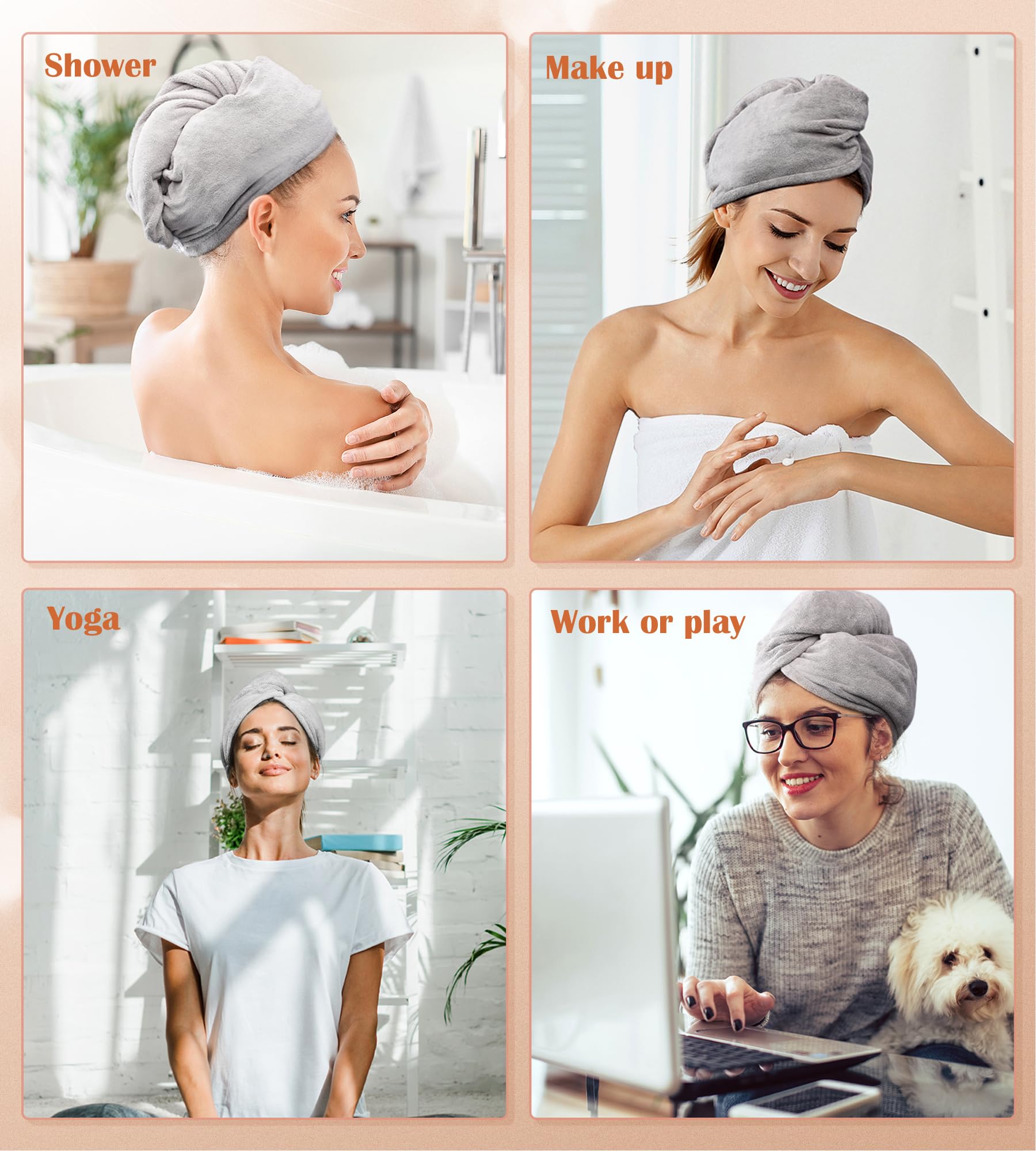 POPCHOSE microfiber hair towel wrap set includes pink purple gray