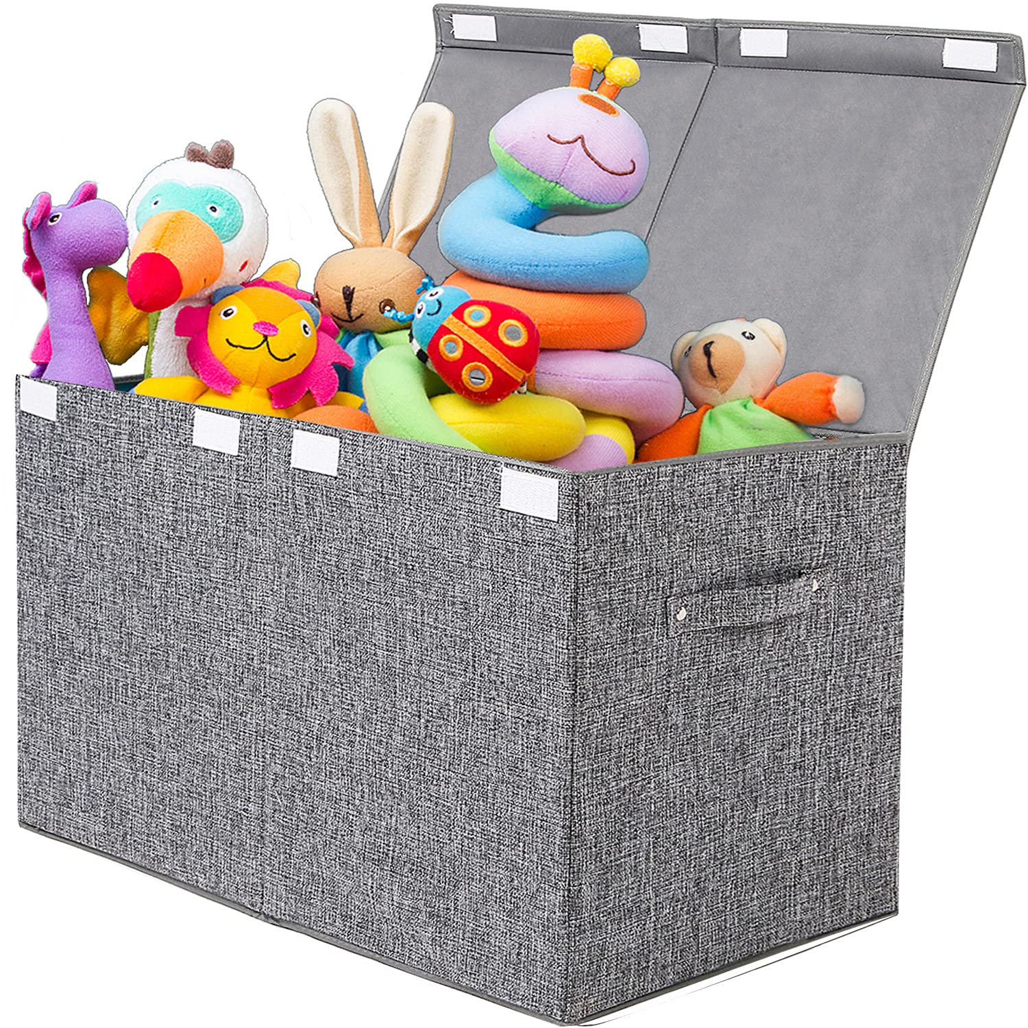 popoly Large Toy Box Chest with Lid linen gray 25x13x16 inches