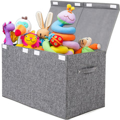 popoly Large Toy Box Chest with Lid linen gray 25x13x16 inches