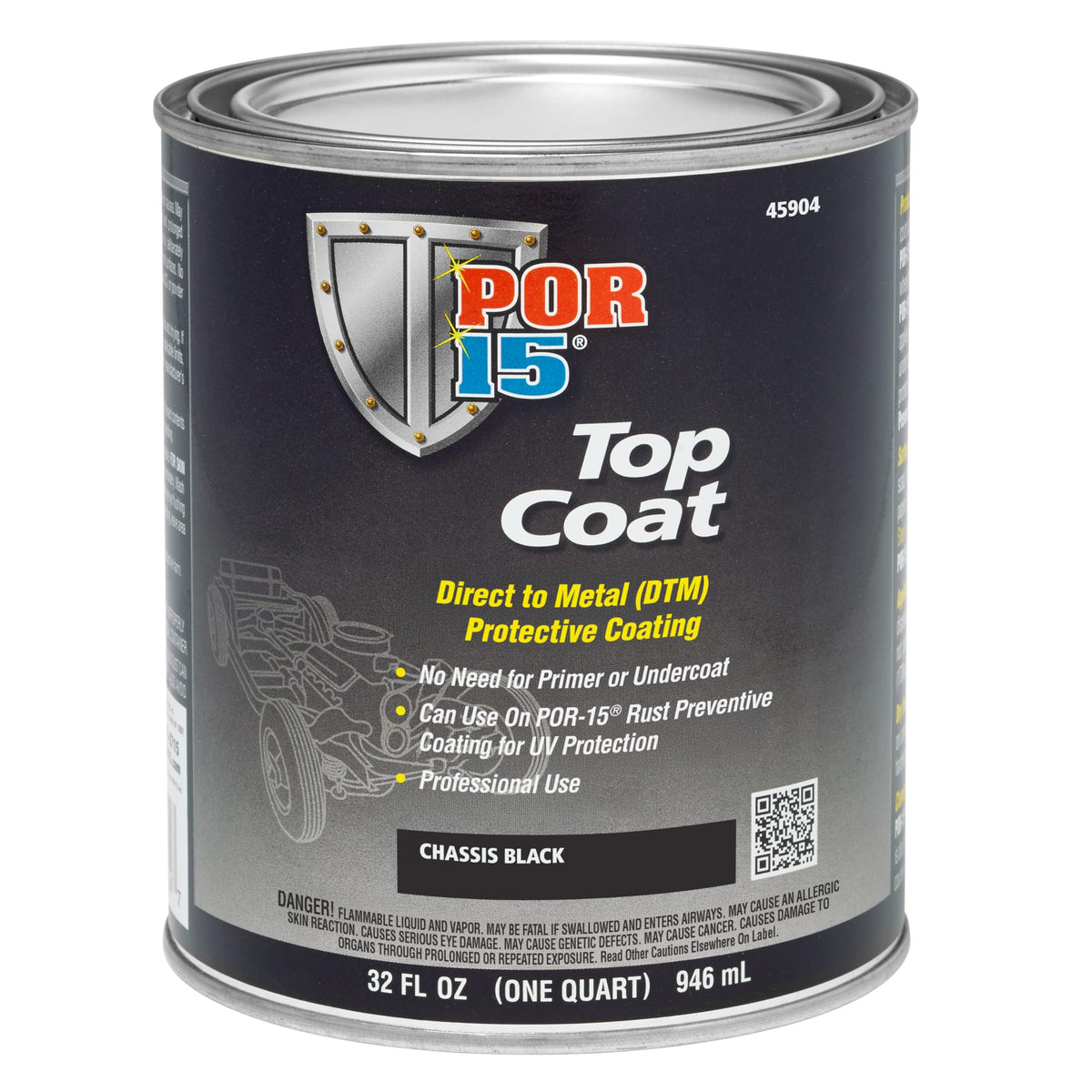 POR-15 Top Coat Paint direct to metal 32oz Chassis Black can label