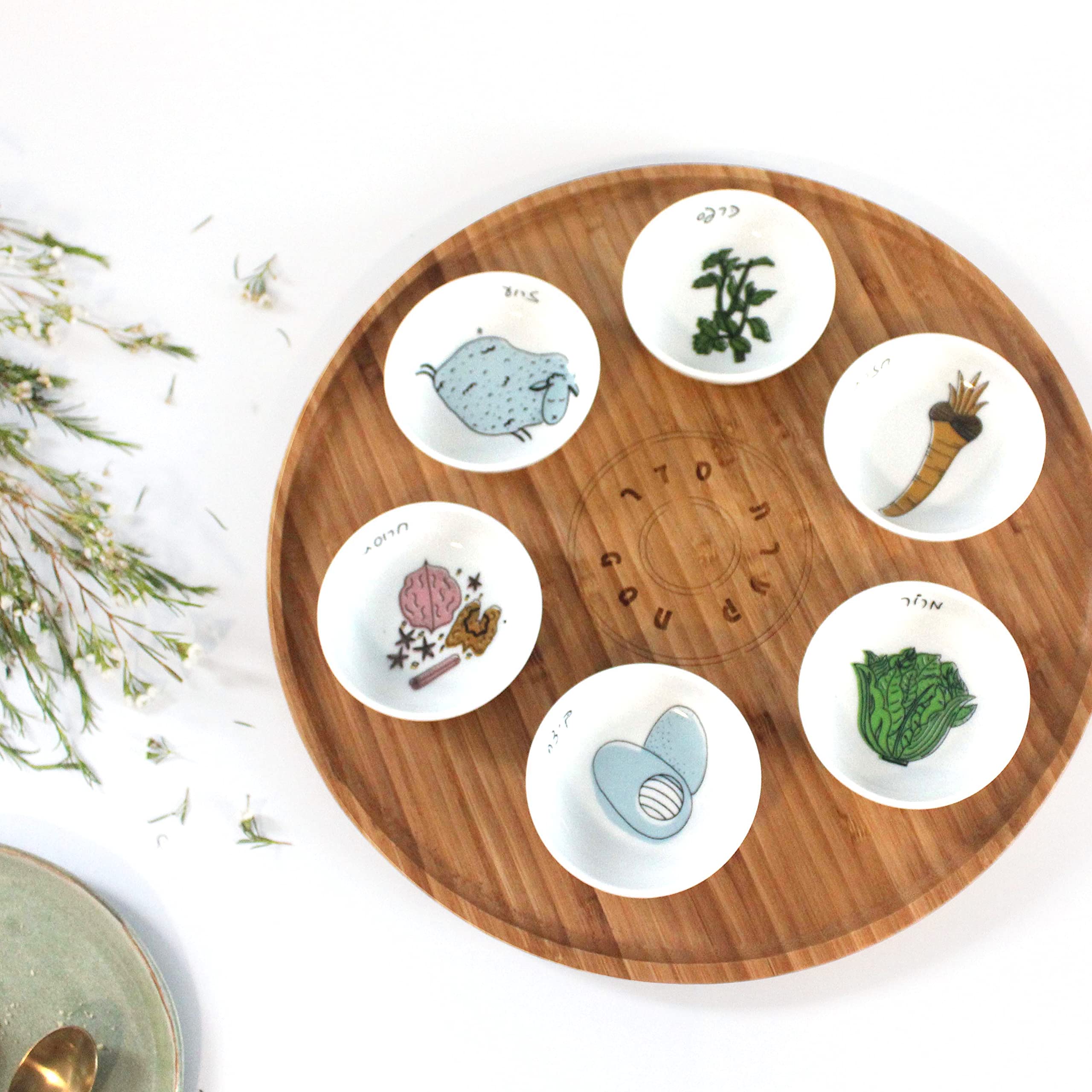 Porcelain bowls six colorful designs for Seder plate