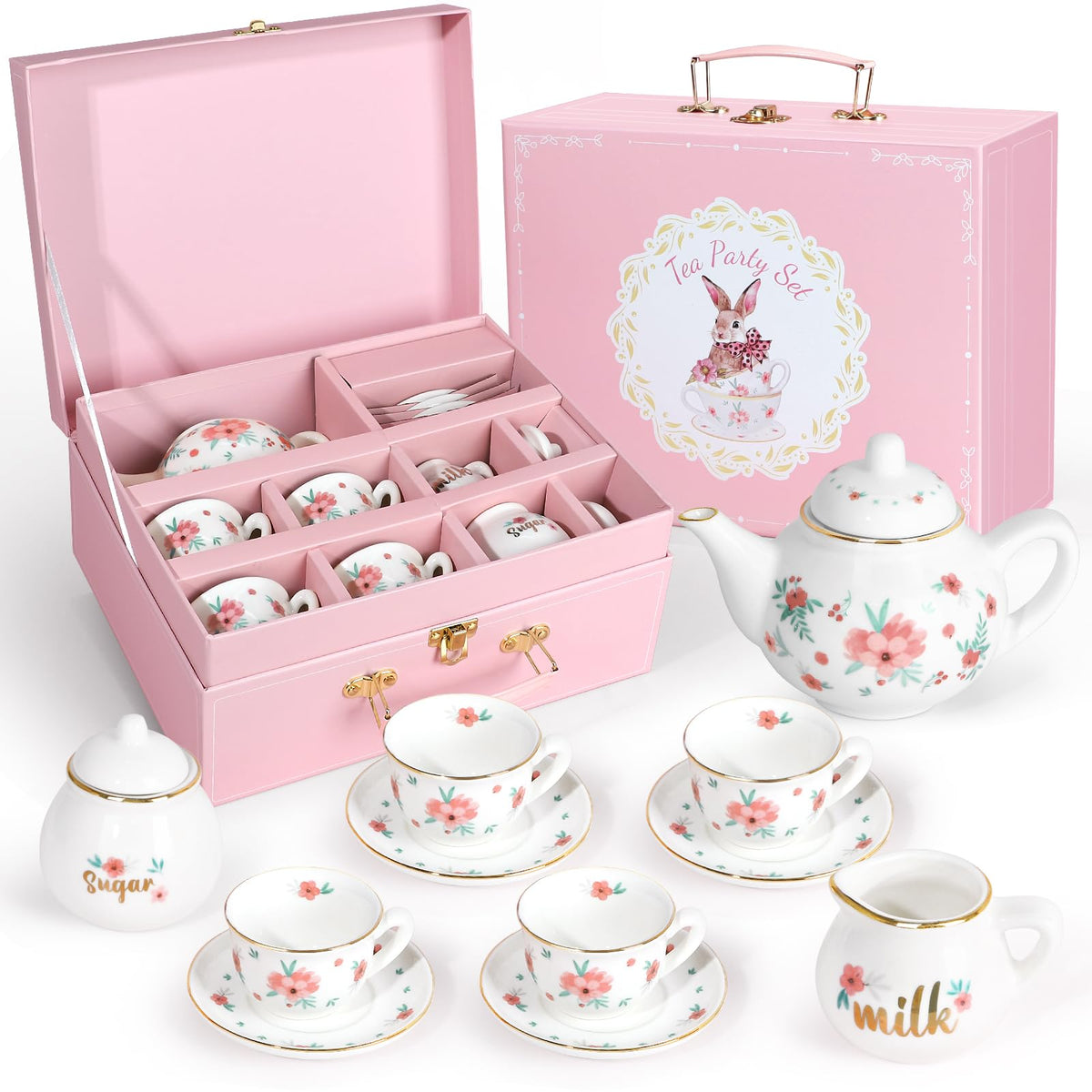 Porcelain Tea Set for Girls with teapot and carrying case