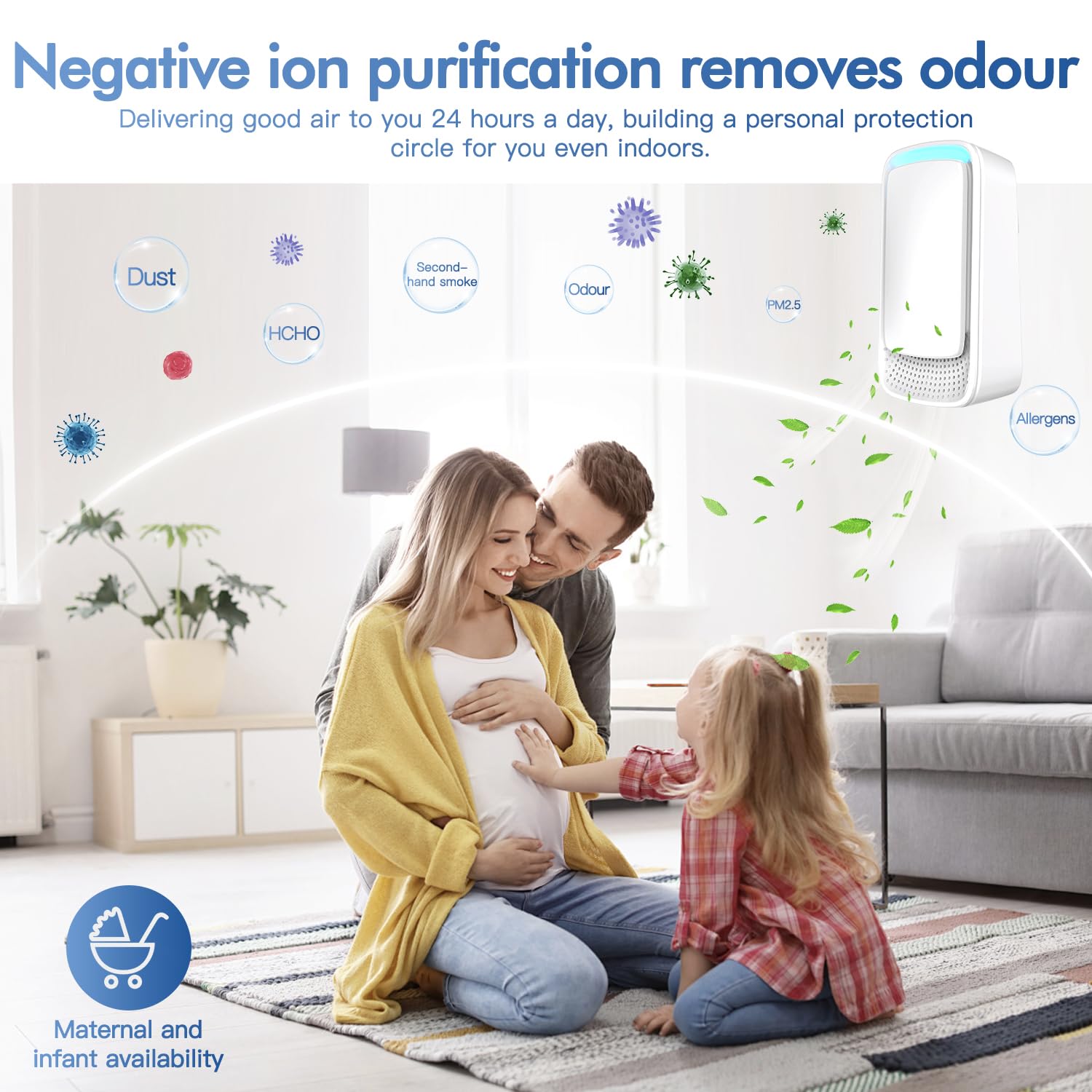 Filterless air purifier ionizer for odors and smells