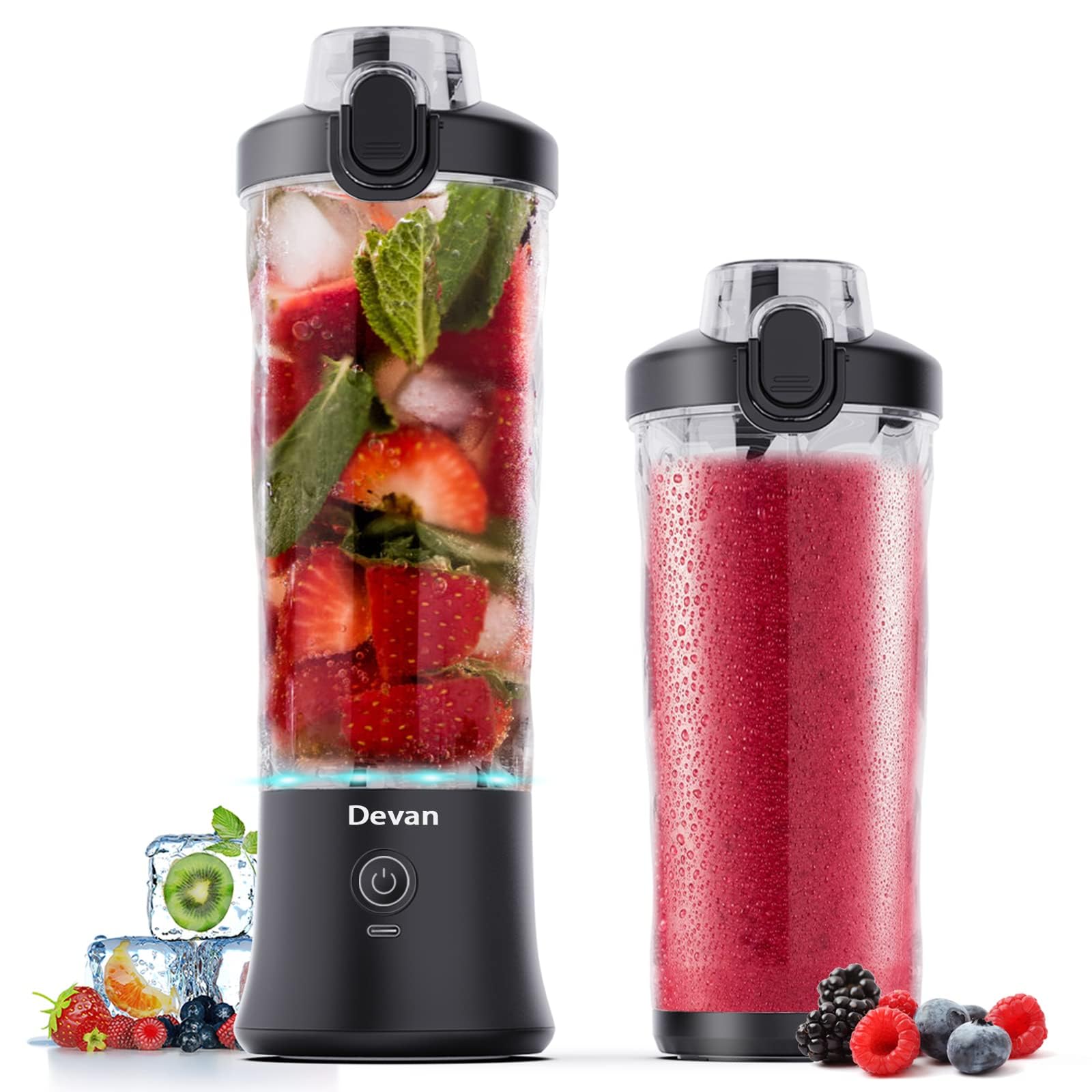 Portable Blender 20 Oz USB-C rechargeable with travel lid