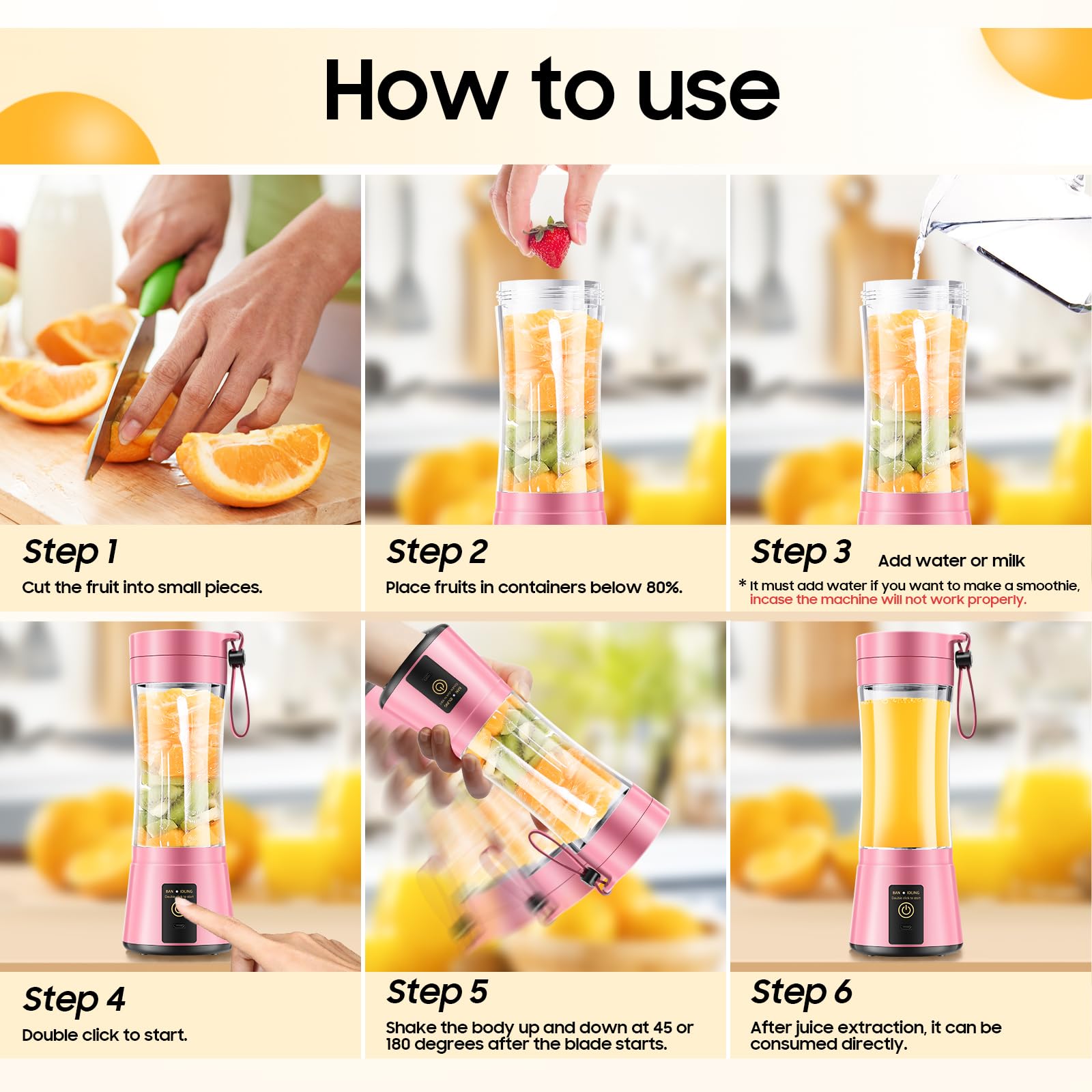 Cordless design portable blender with USB charging cable