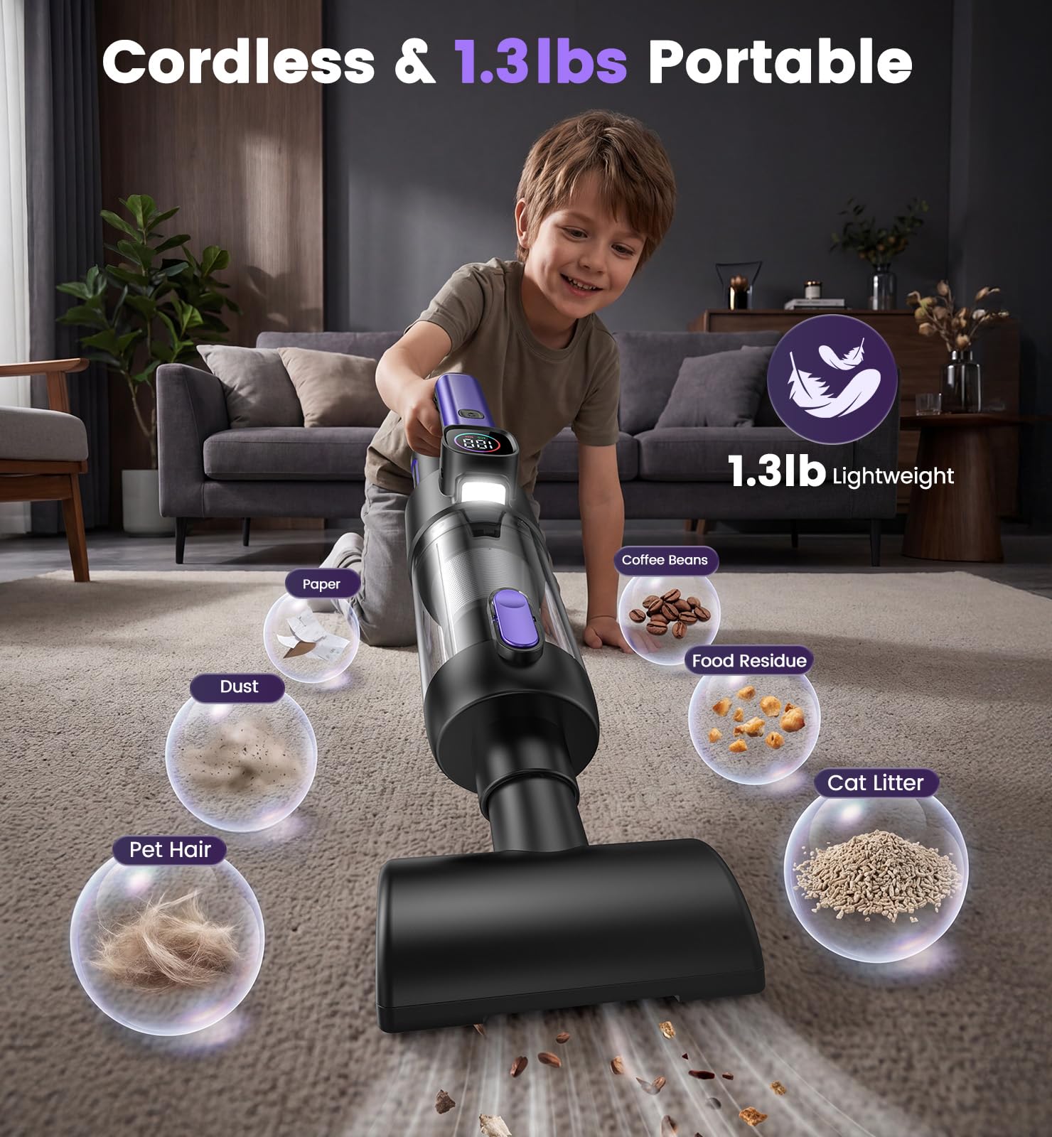 compact 1.3 lb handheld vacuum