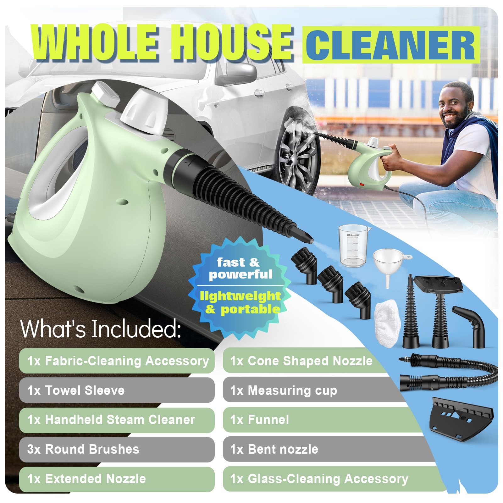 Compact steam cleaner with 350 ml water tank