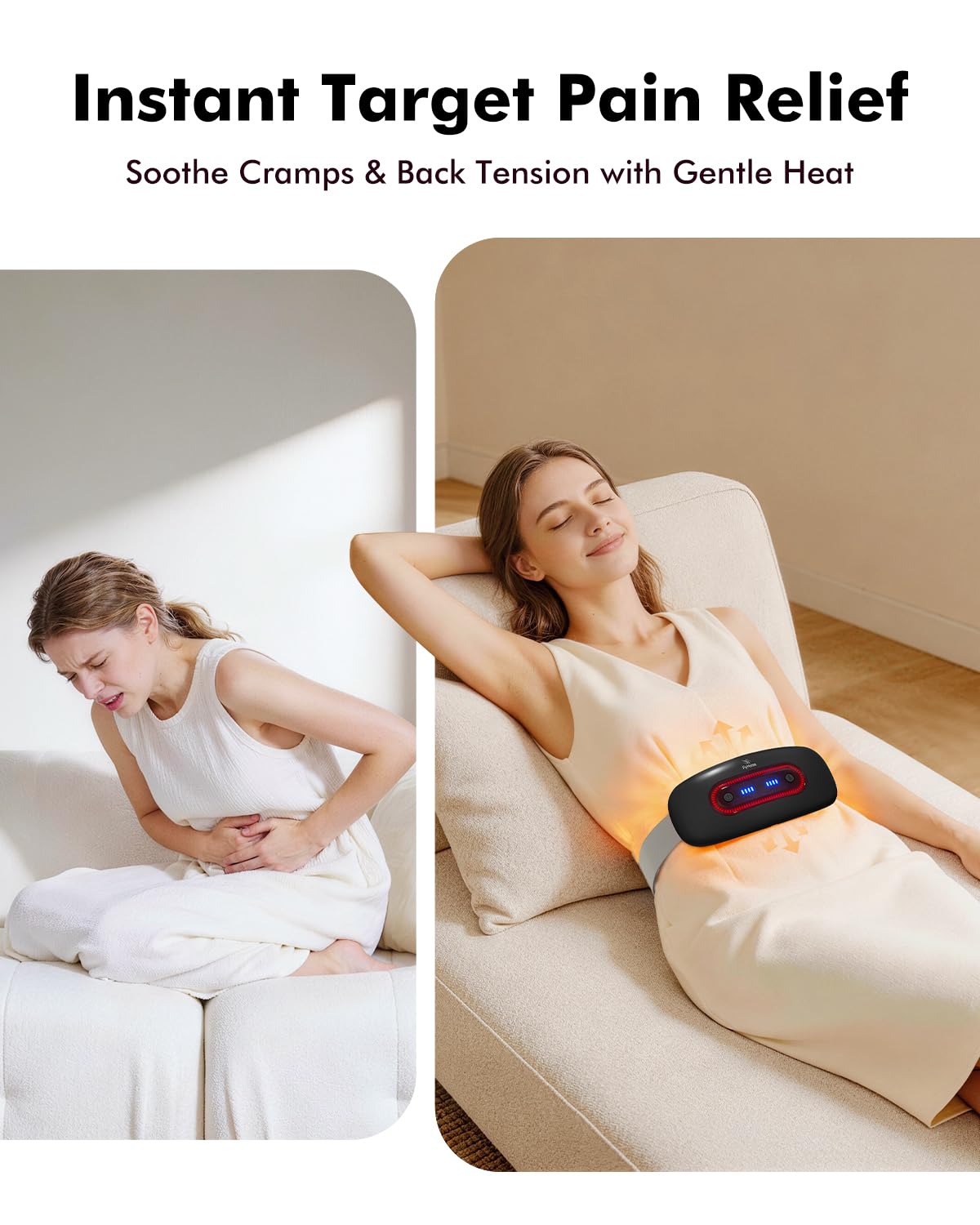Cordless heating pad showing 4 heat levels