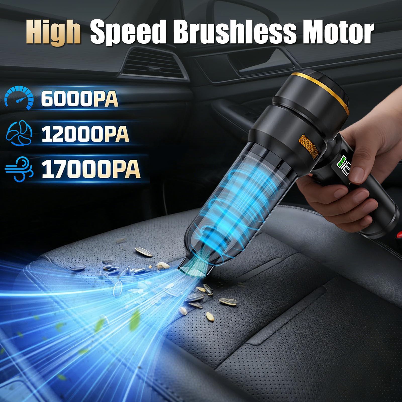 Rechargeable vacuum with 6000mAh battery and Type-C charging
