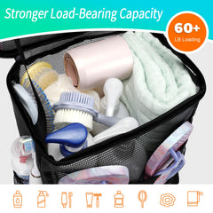 Portable dorm shower caddy hanging by a lid hook