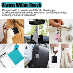 Portable eyeglass lens cleaning cloth attached to keychain