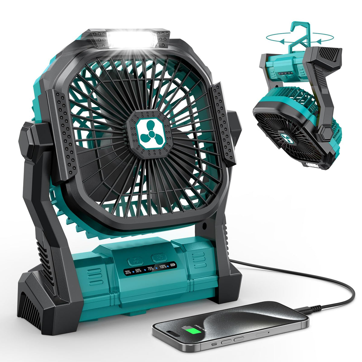 Portable fan rechargeable with 20000mAh battery and lantern