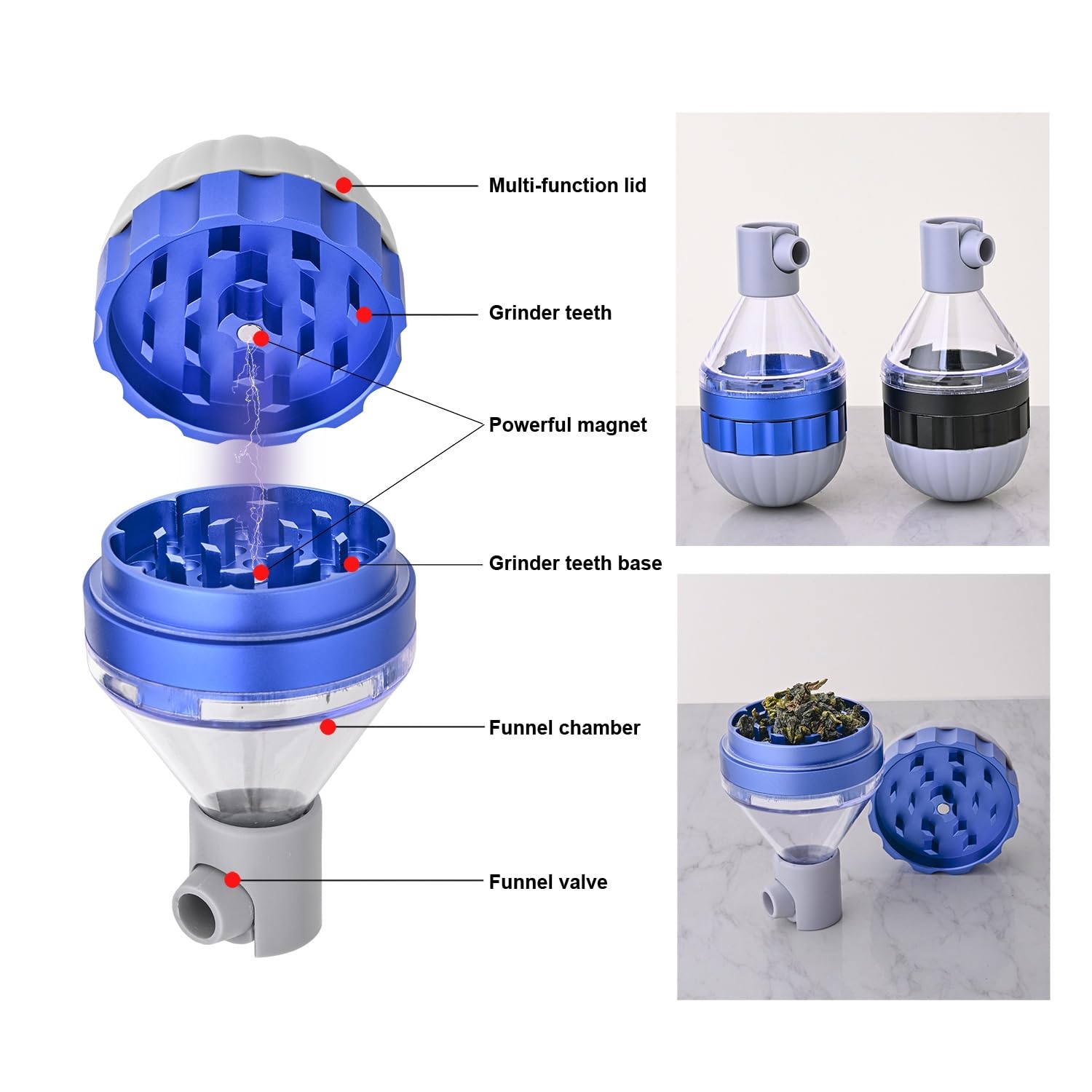 Portable grinder roller with magnetic lid in hand