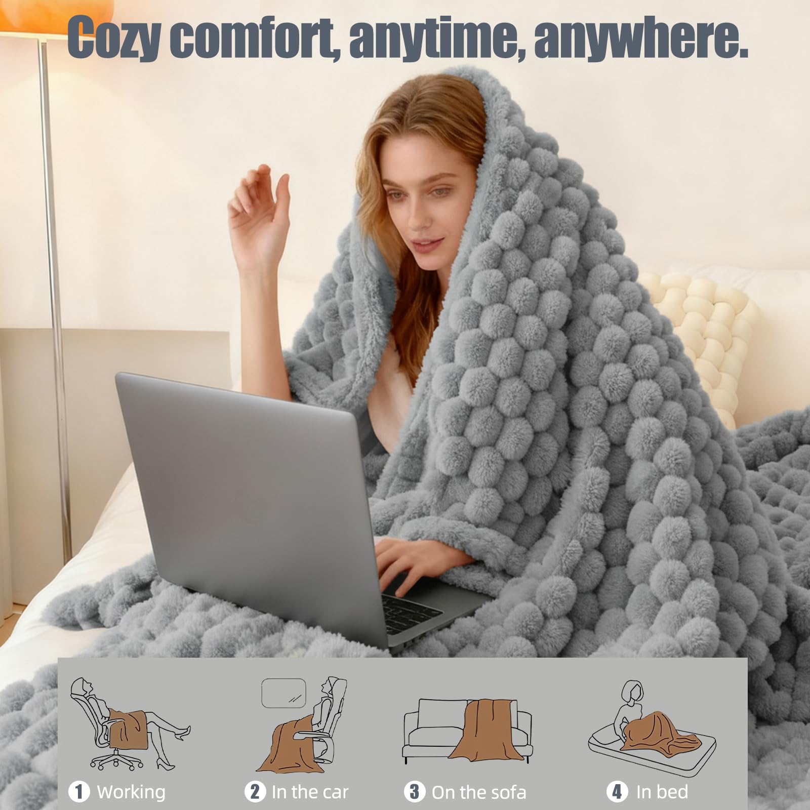 Portable lightweight heated blanket throw for home and travel