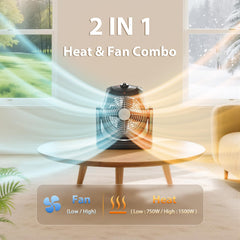 portable indoor heater and fan with carrying handle