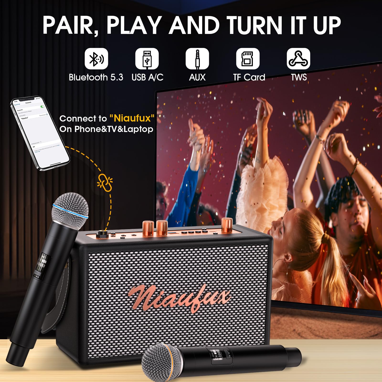 Portable karaoke system compact for home party use with strap